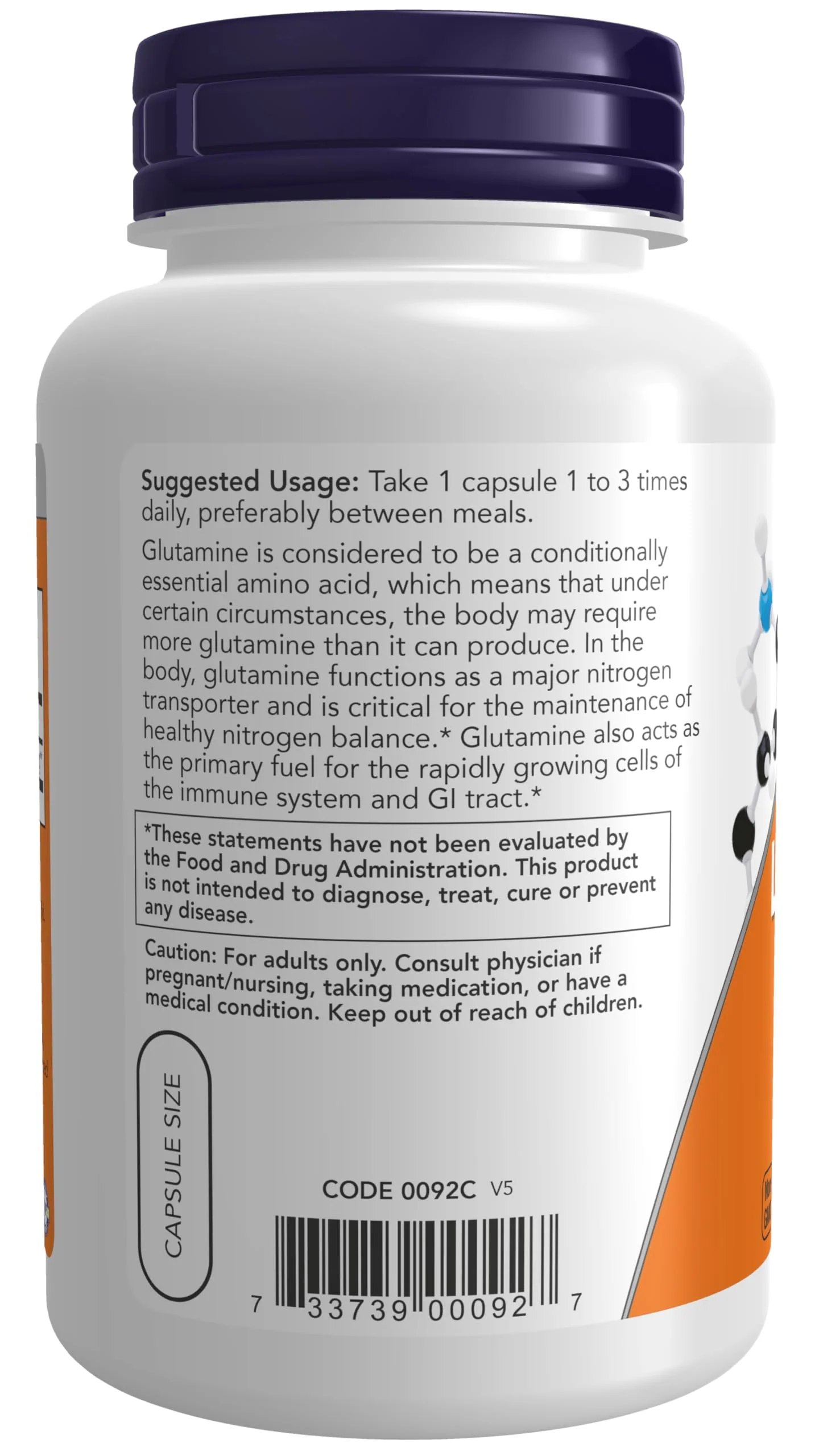 NOW Foods Supplements, L-Glutamine 500 mg, Nitrogen Transporter*, Amino Acid, 120 Veg Capsules - Image 7