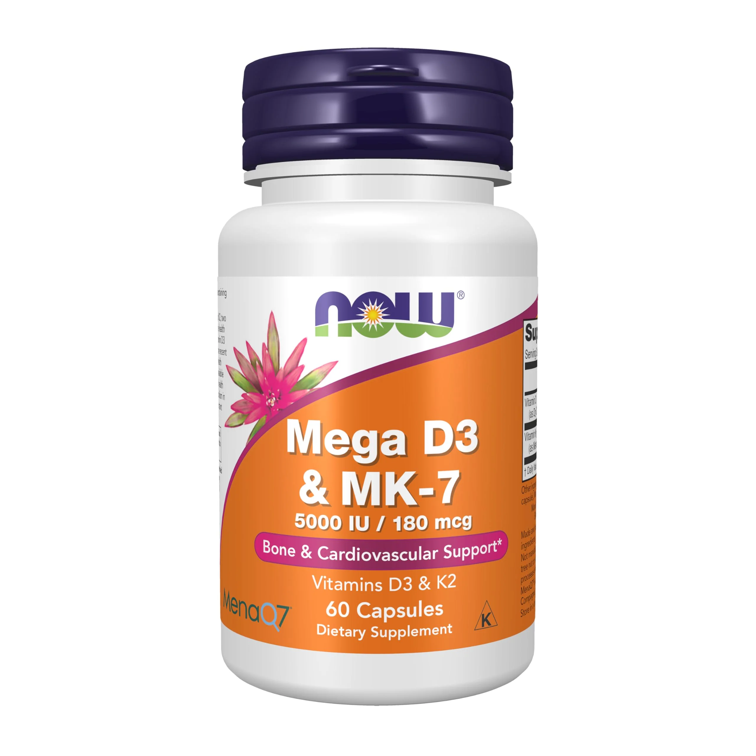 NOW Foods Supplements, Mega D-3 & MK-7 with Vitamins D-3 & K-2, 5,000 IU/180 mcg, Bone & Cardiovascular Support*, 60 Veg Capsules - Image 8