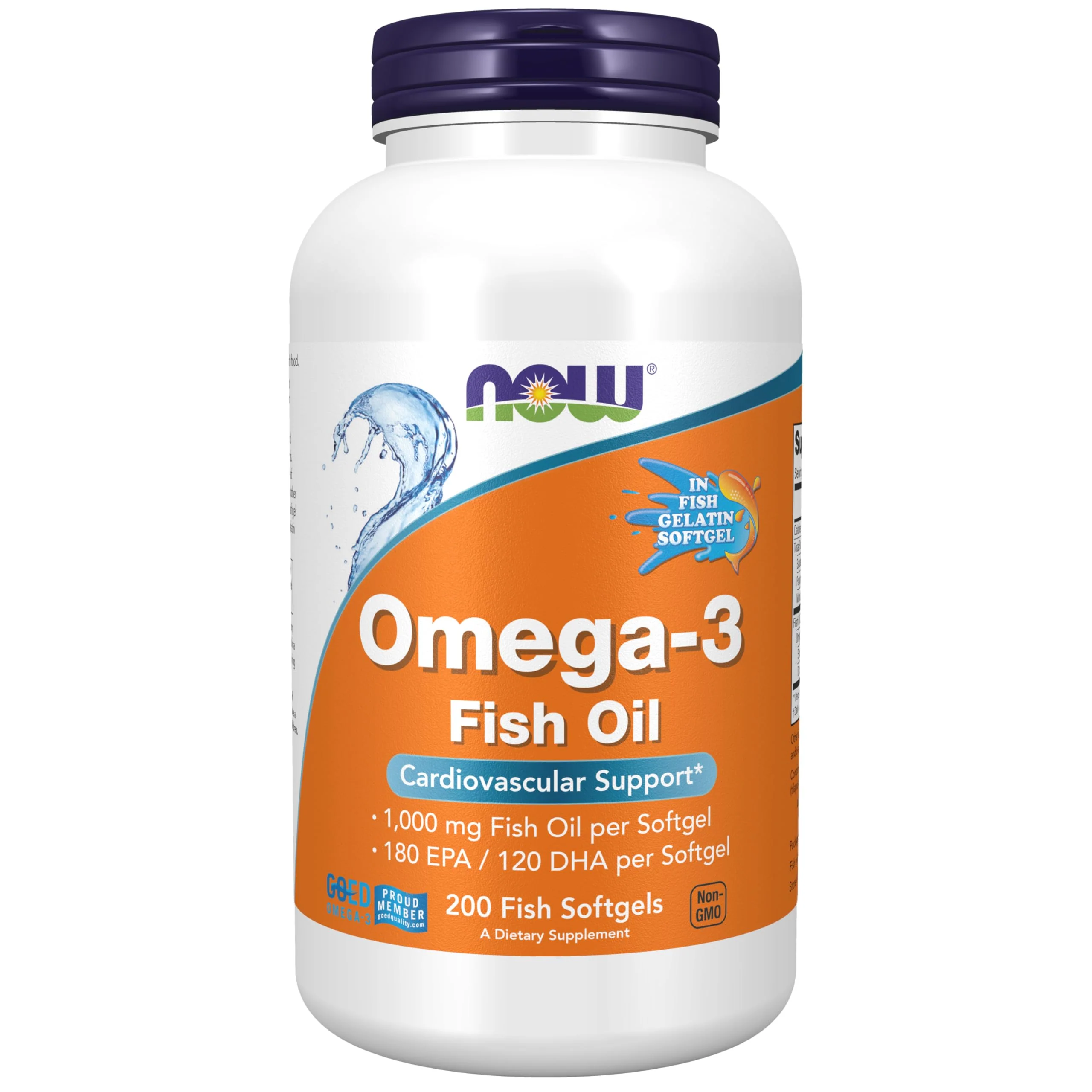 NOW Foods Supplements, Omega-3 180 EPA / 120 DHA, Molecularly Distilled, Cardiovascular Support*, 200-Fish Gelatin Softgels,Packaging may vary