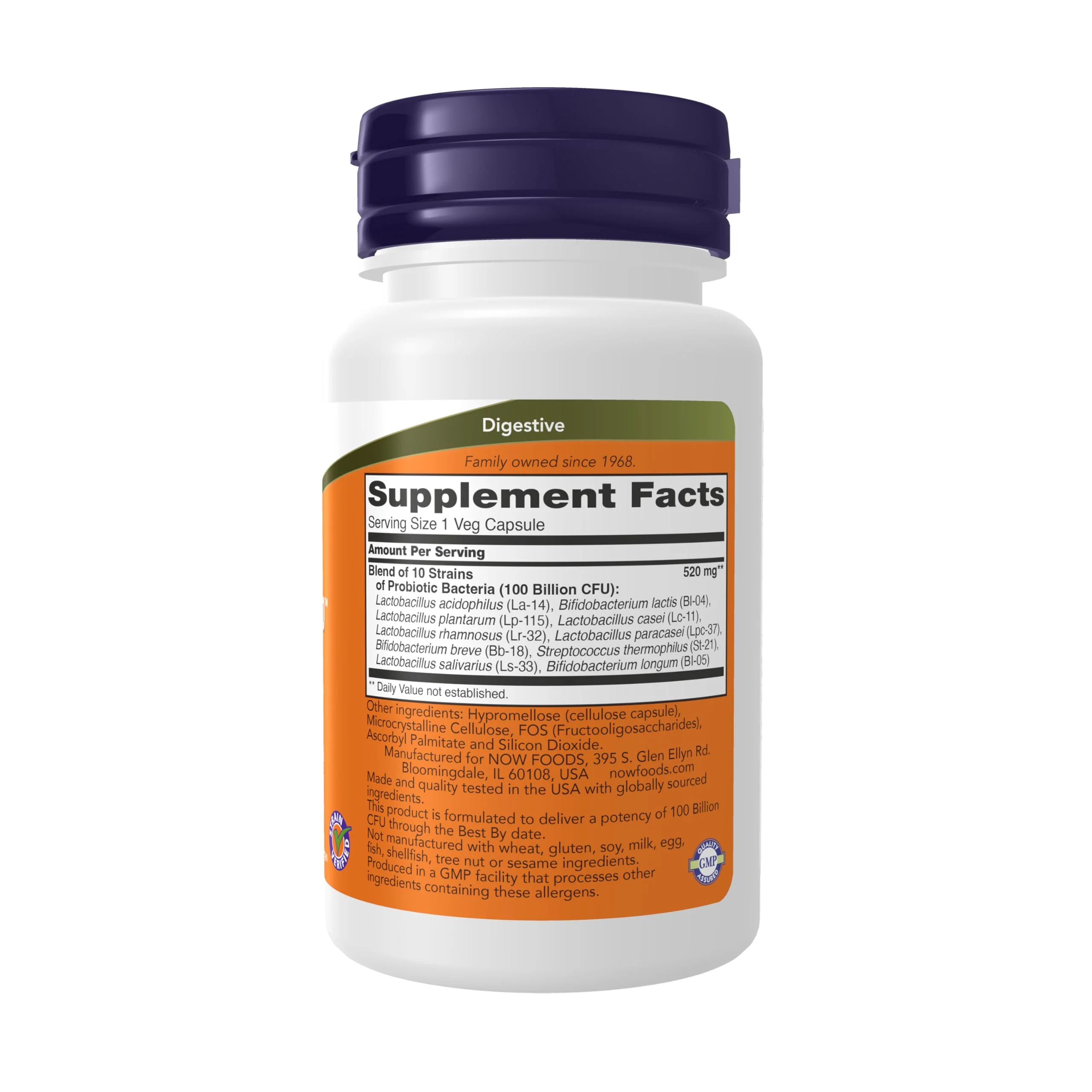 NOW Foods Supplements, Probiotic-10™, 100 Billion, with 10 Probiotic Strains,Dairy, Soy and Gluten Free, Strain Verified, 30 Veg Capsules - Image 2