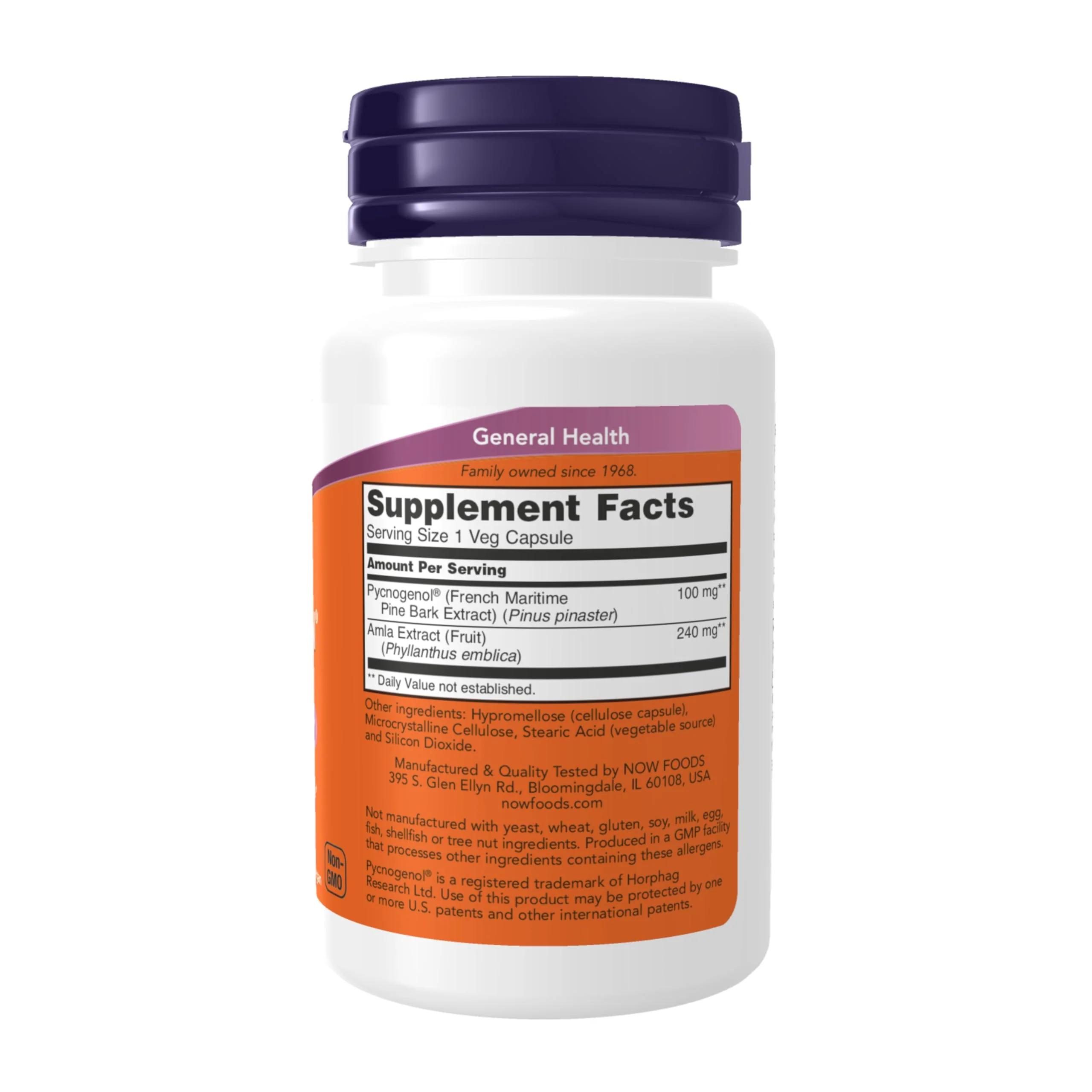 NOW Foods Supplements, Pycnogenol 100 mg (a Unique Combination of Proanthocyanidins from French Maritime Pine) with Amla, 60 Veg Capsules - Image 2