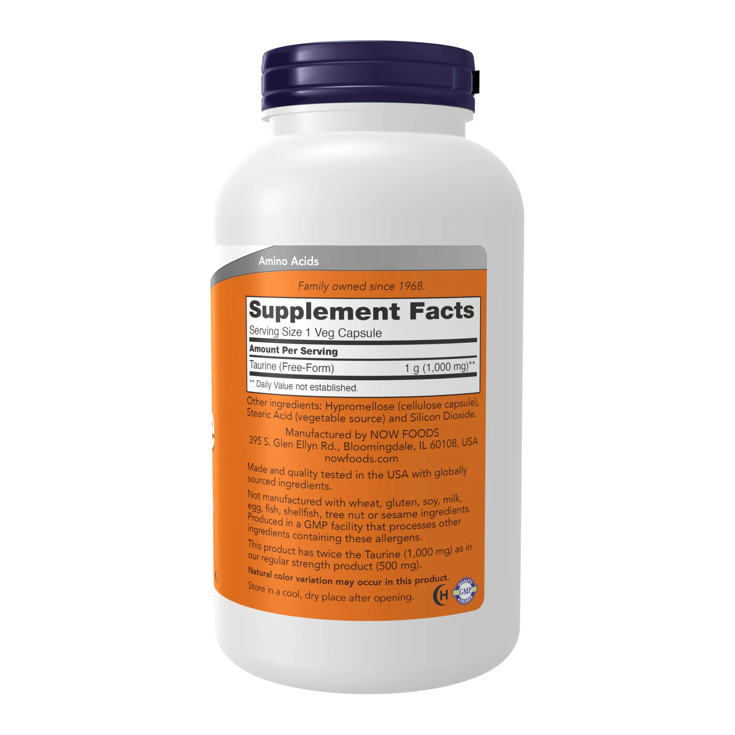 NOW Foods Supplements, Taurine 1,000 mg, Double Strength, Nervous System Health*, 250 Veg Capsules - Image 7