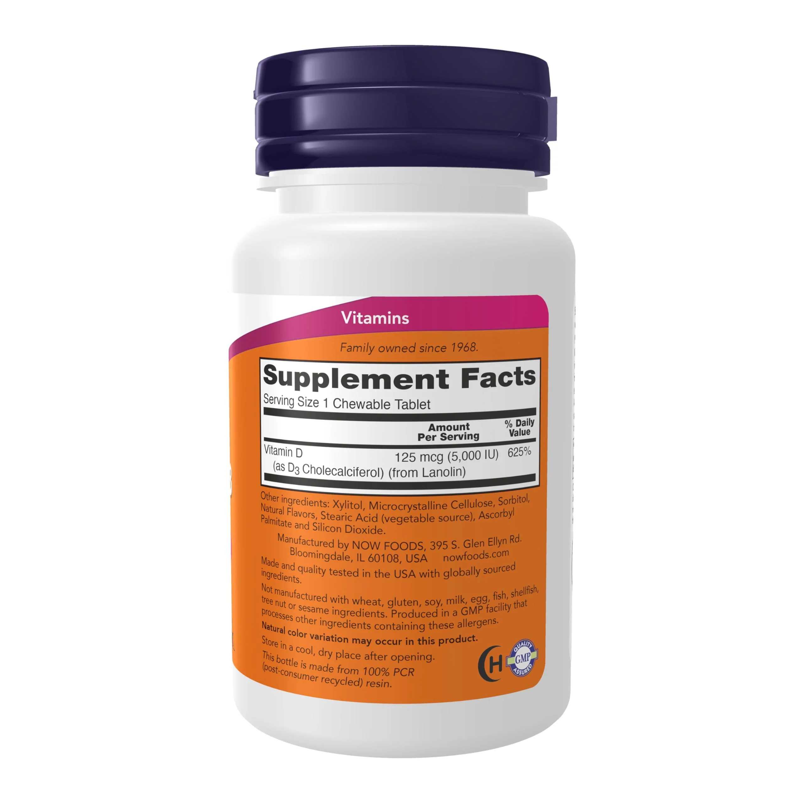 NOW Foods Supplements, Vitamin D-3 5,000 IU, Natural Mint Flavor, Structural Support*, 120 Chewables - Image 2