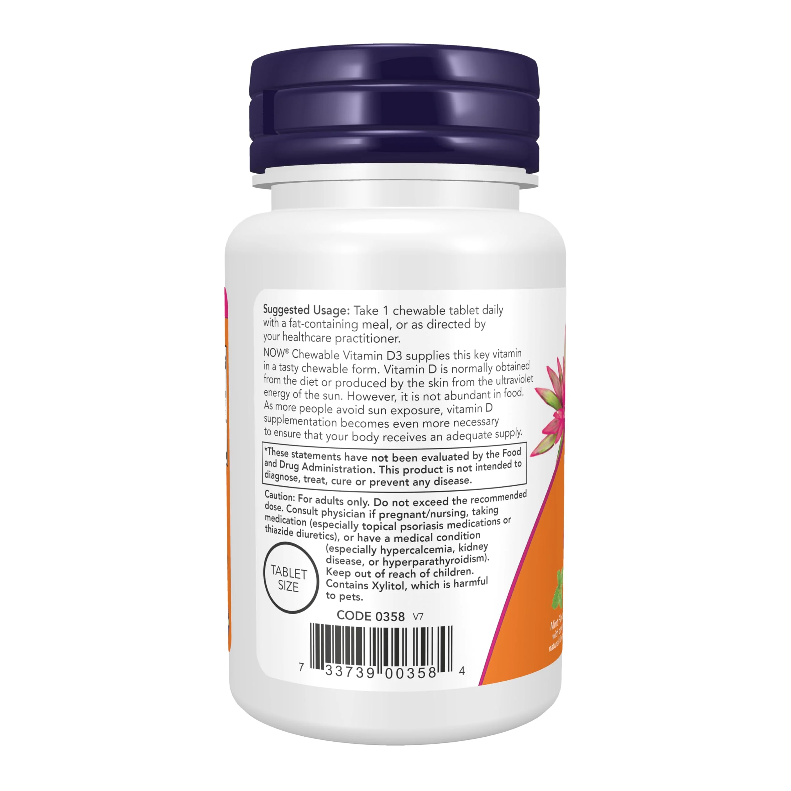 NOW Foods Supplements, Vitamin D-3 5,000 IU, Natural Mint Flavor, Structural Support*, 120 Chewables - Image 3