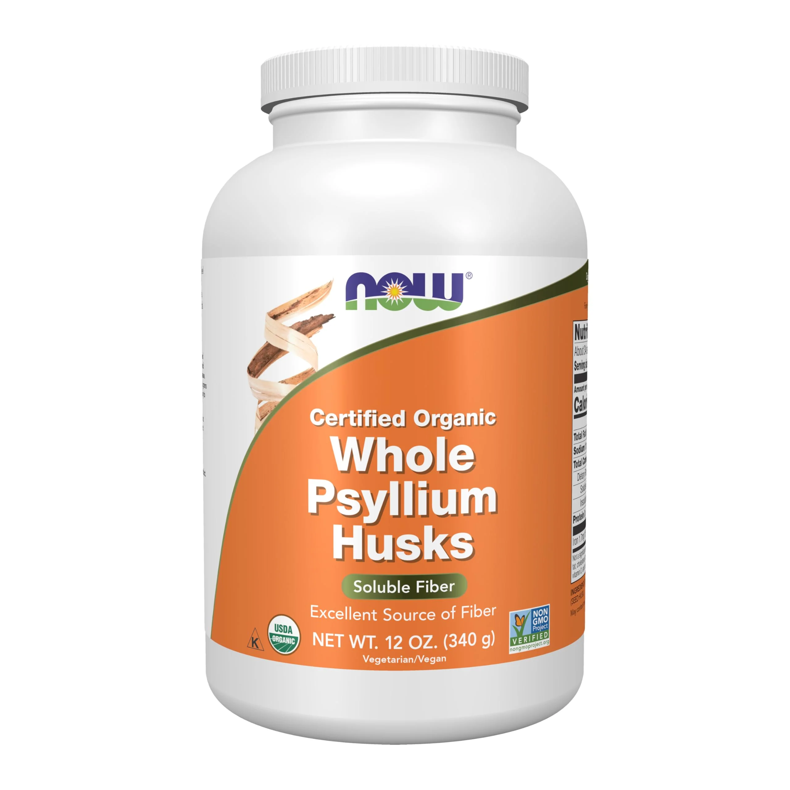 NOW Foods Supplements, Whole Psyllium Husks, Certified Organic, Non-GMO Project Verified, Soluble Fiber, 12-Ounce