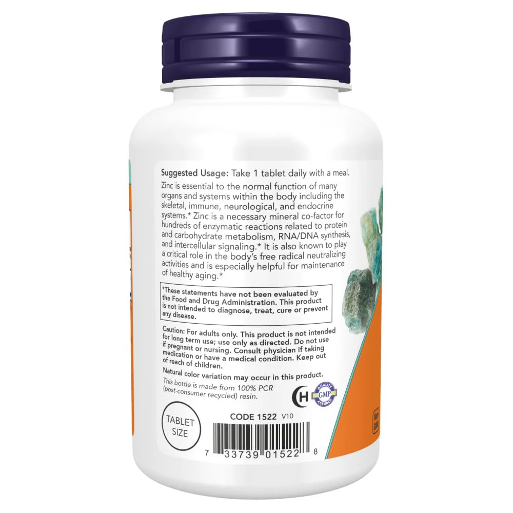 Now Foods Zinc (from 405mg of Zinc Gluconate), White, Unflavored, Tablet, 250 Count - Image 7