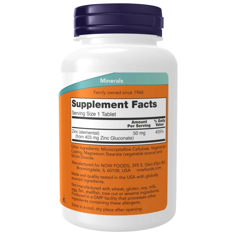 Now Foods Zinc (from 405mg of Zinc Gluconate), White, Unflavored, Tablet, 250 Count - Image 8
