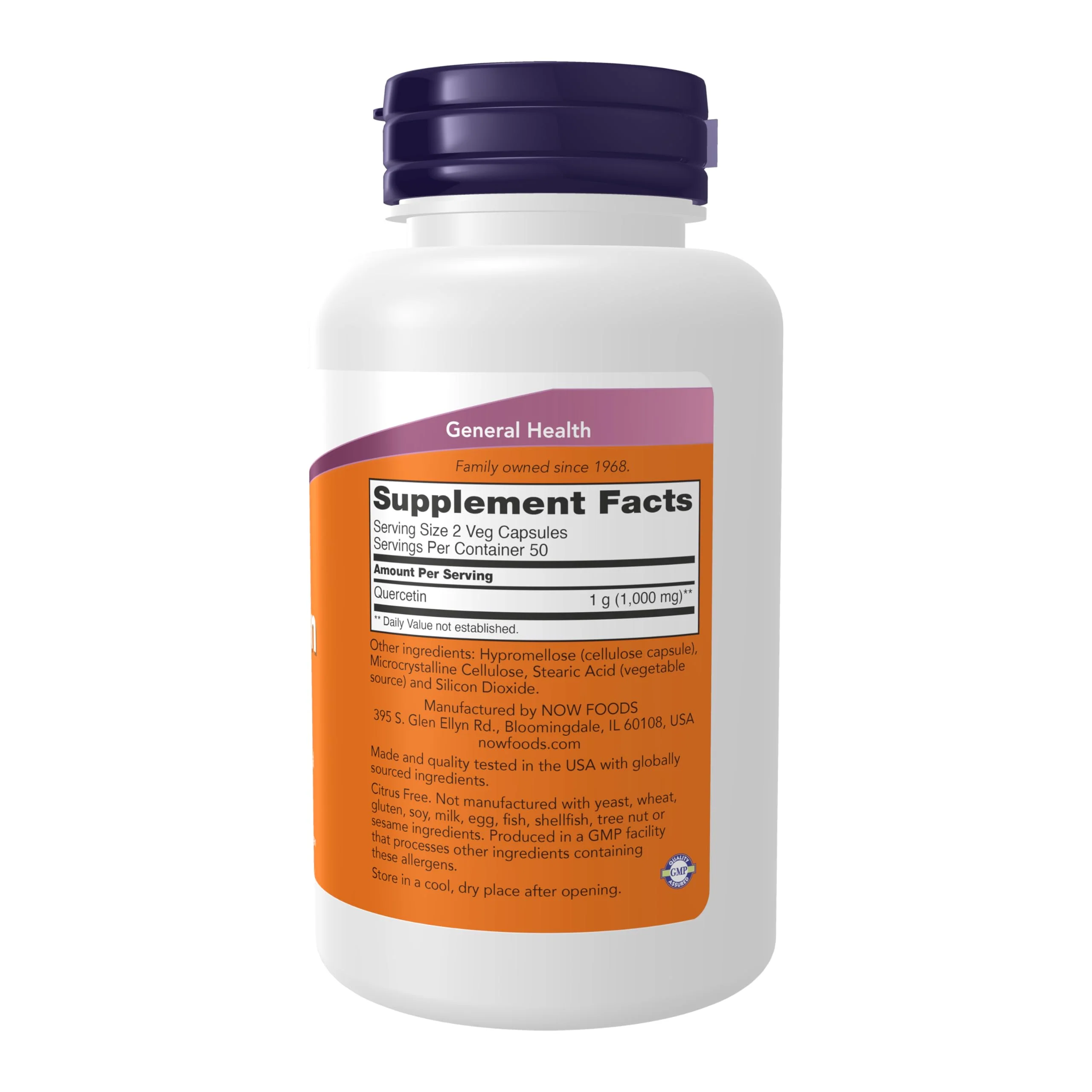 NOW Quercetin 500mg,100 Veg Capsules - Image 2