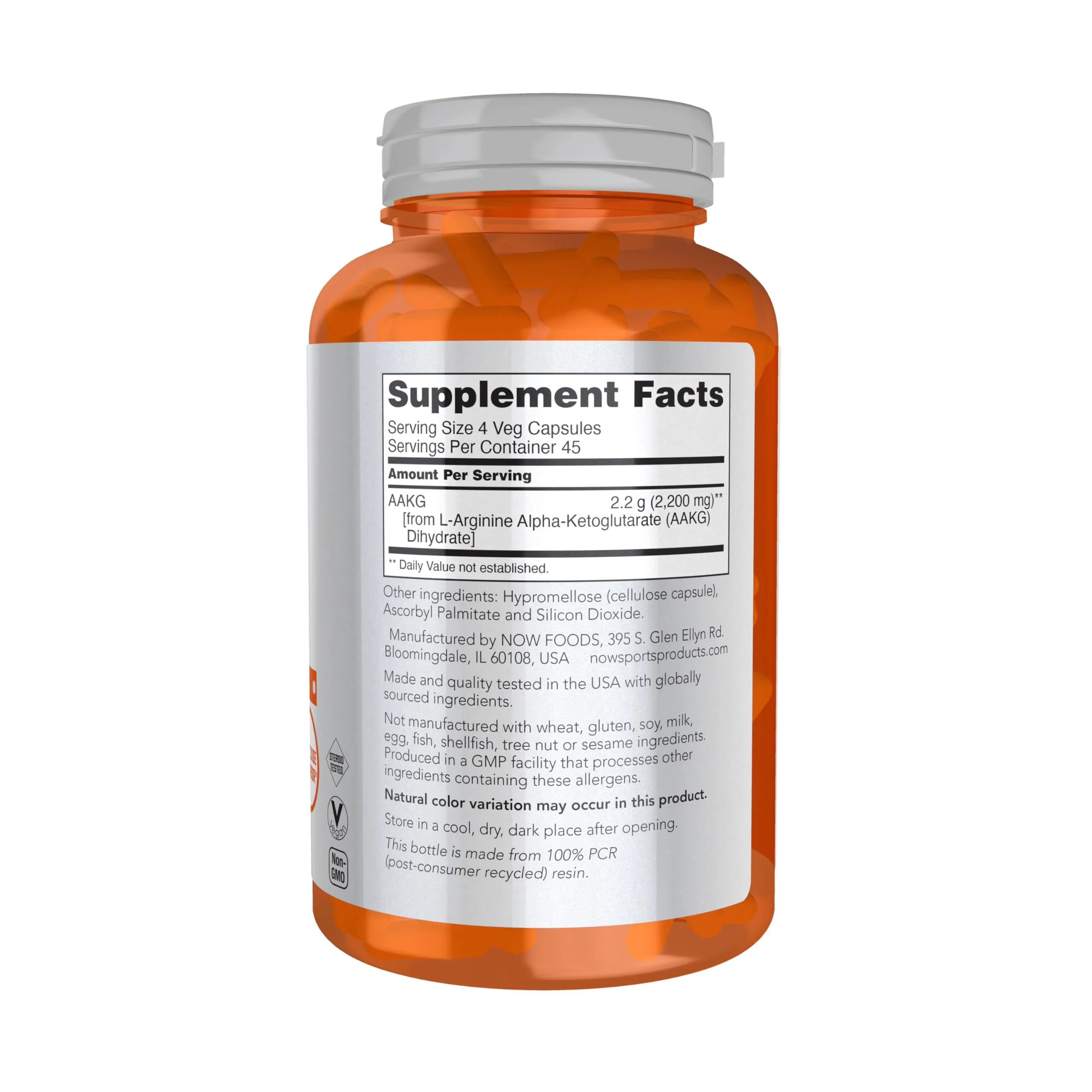 Now Sports AAKG 2200, Arginine, Energy Productuion, 180 Veg Capsules - Image 9