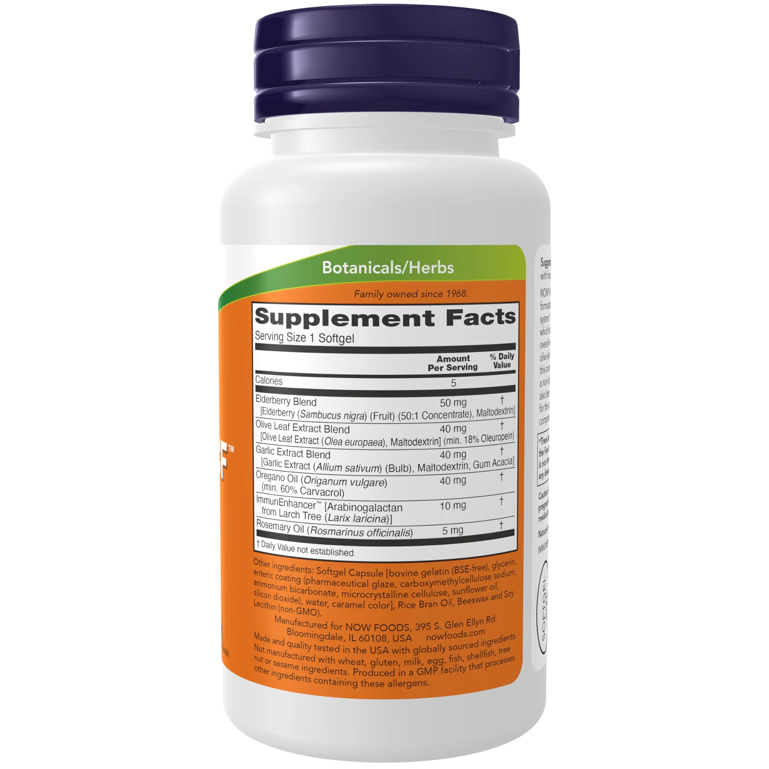 NOW Supplements, AlliBiotic CF™, with Garlic Extract, Olive Leaf Extract, Elderberry & Oregano, Non-Drowsy Formula, 60 Softgels - Image 8