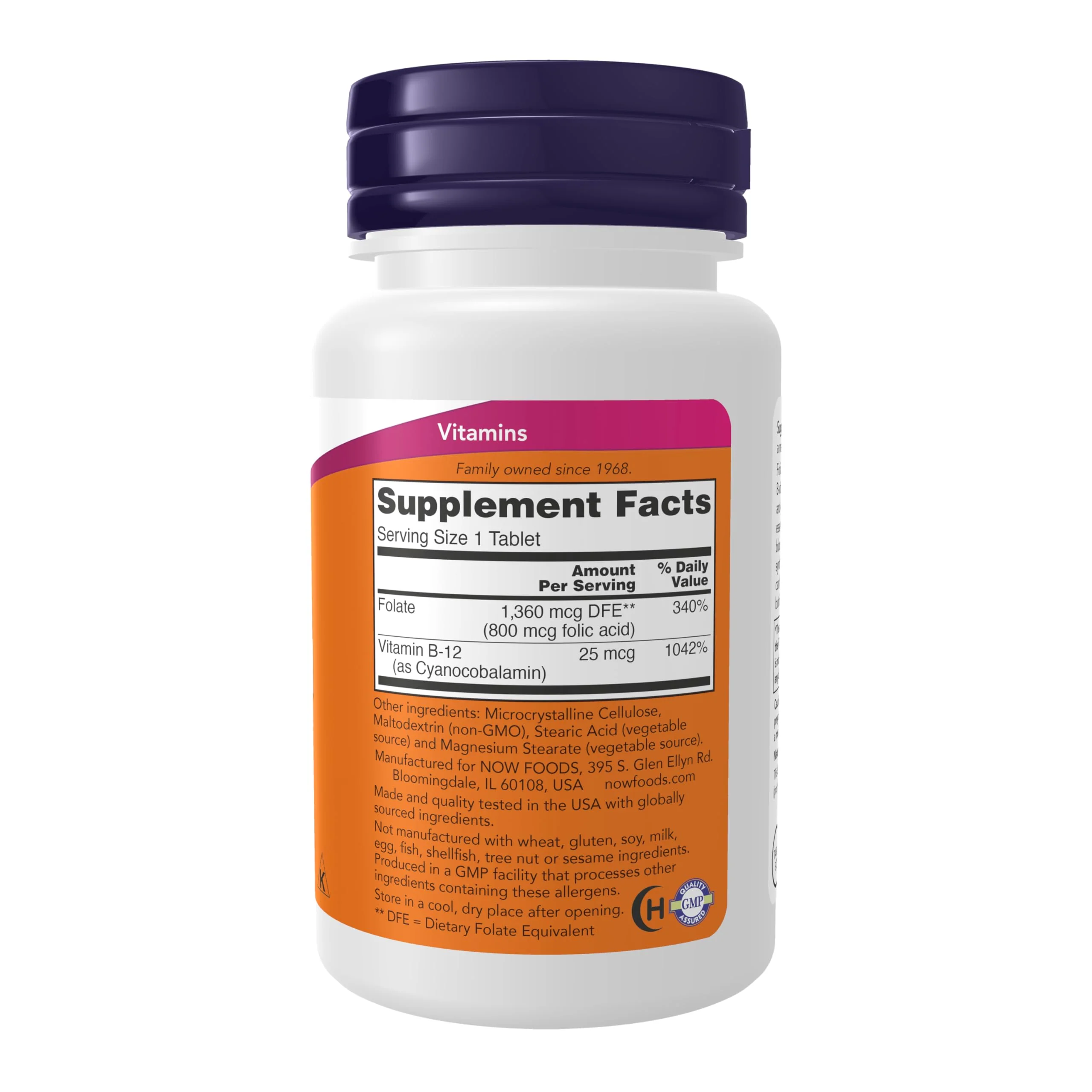 NOW Supplements, Folic Acid 800 mcg + B-12 (Cyanocobalamin) 25 mcg, B Complex Vitamin, 250 Tablets - Image 7