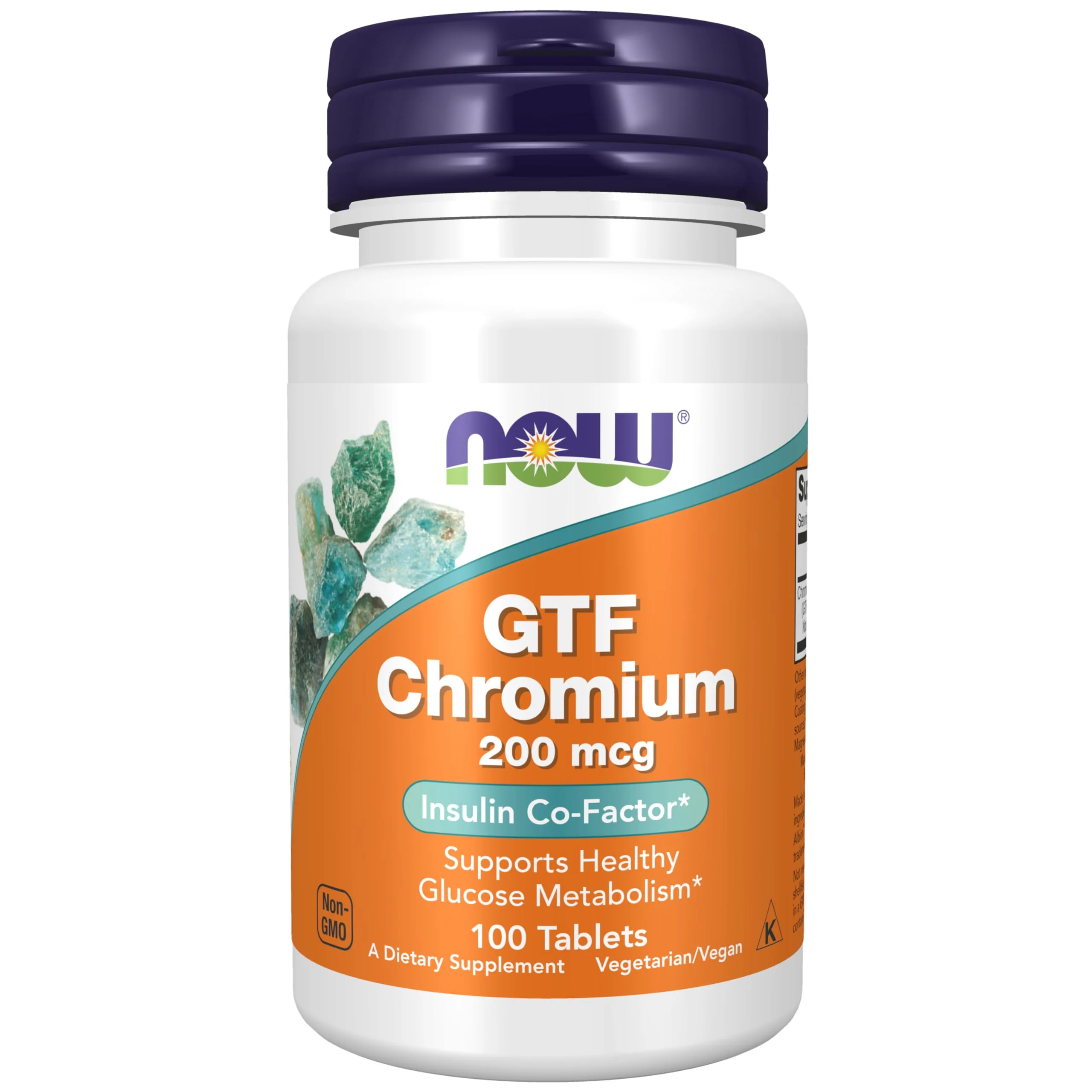 NOW Supplements, GTF (Glucose Tolerance Factor) Chromium 200 mcg, Insulin Co-Factor*, 100 Tablets