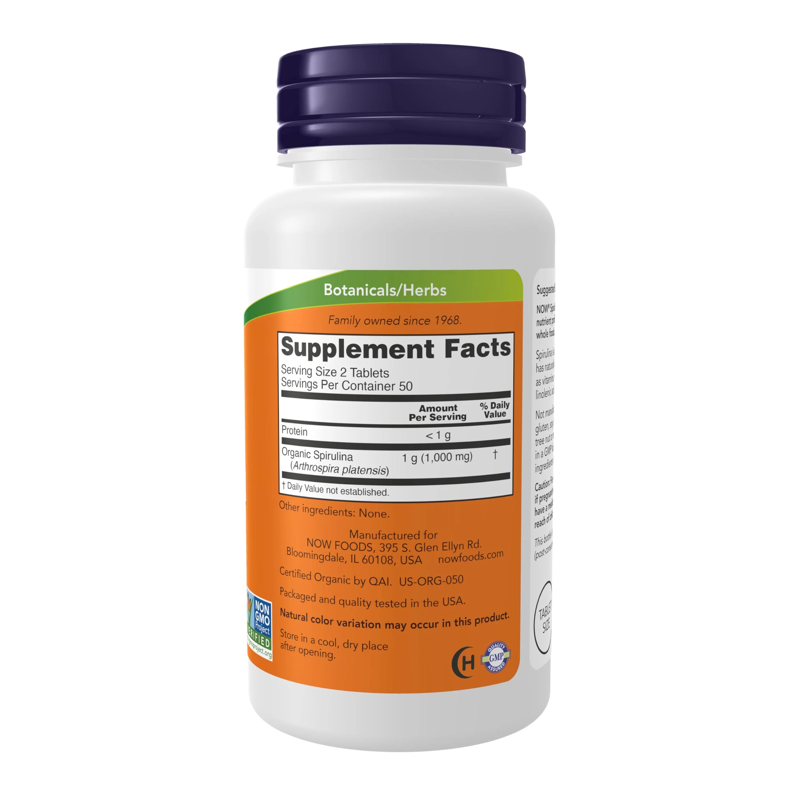 NOW Supplements, Organic Spirulina 500 mg with Vitamins, Minerals and GLA (Gamma-Linolenic Acid), 100 Tablets - Image 8