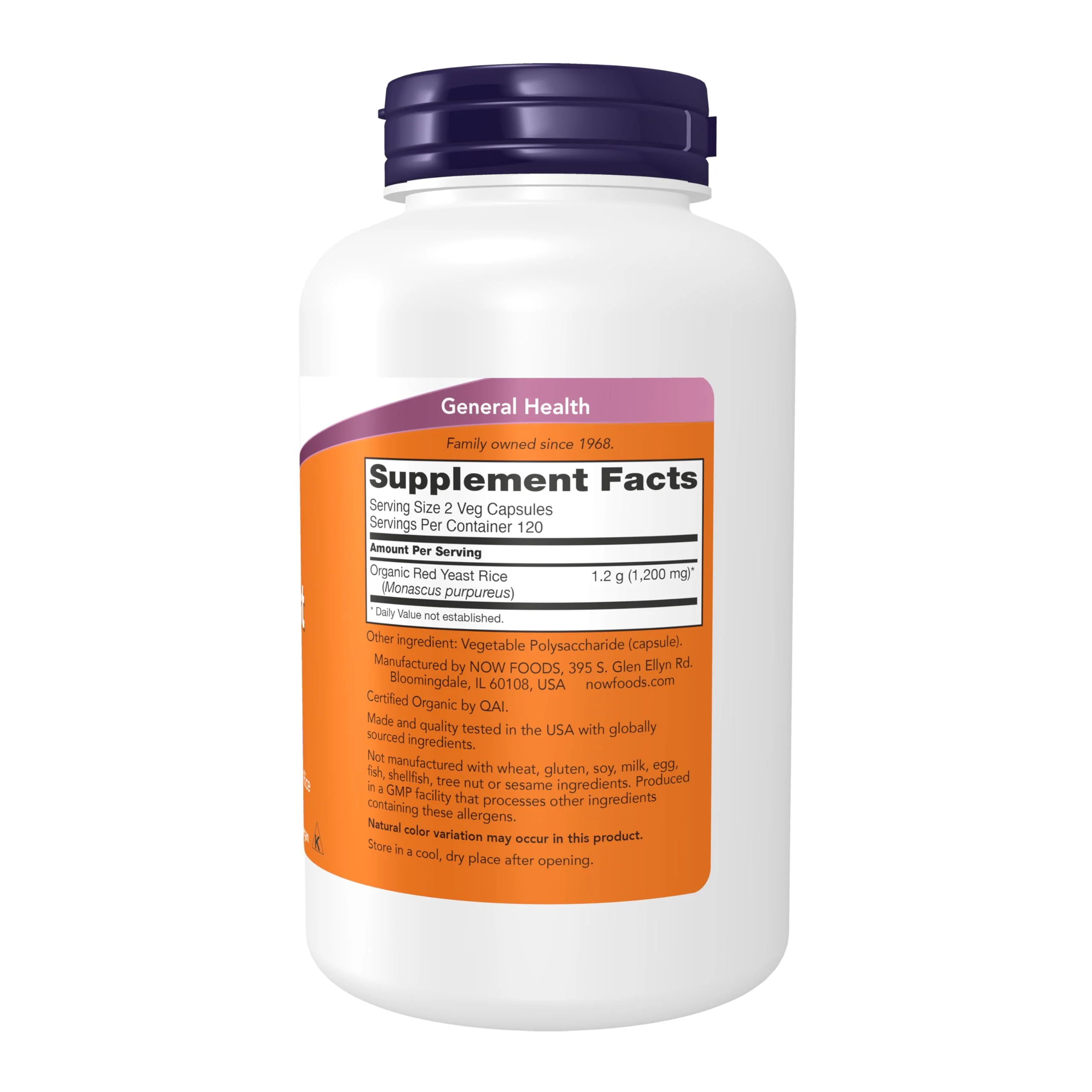 NOW Supplements, Red Yeast Rice 600 mg, Made with Organic Red Yeast Rice, 240 Veg Capsules - Image 2