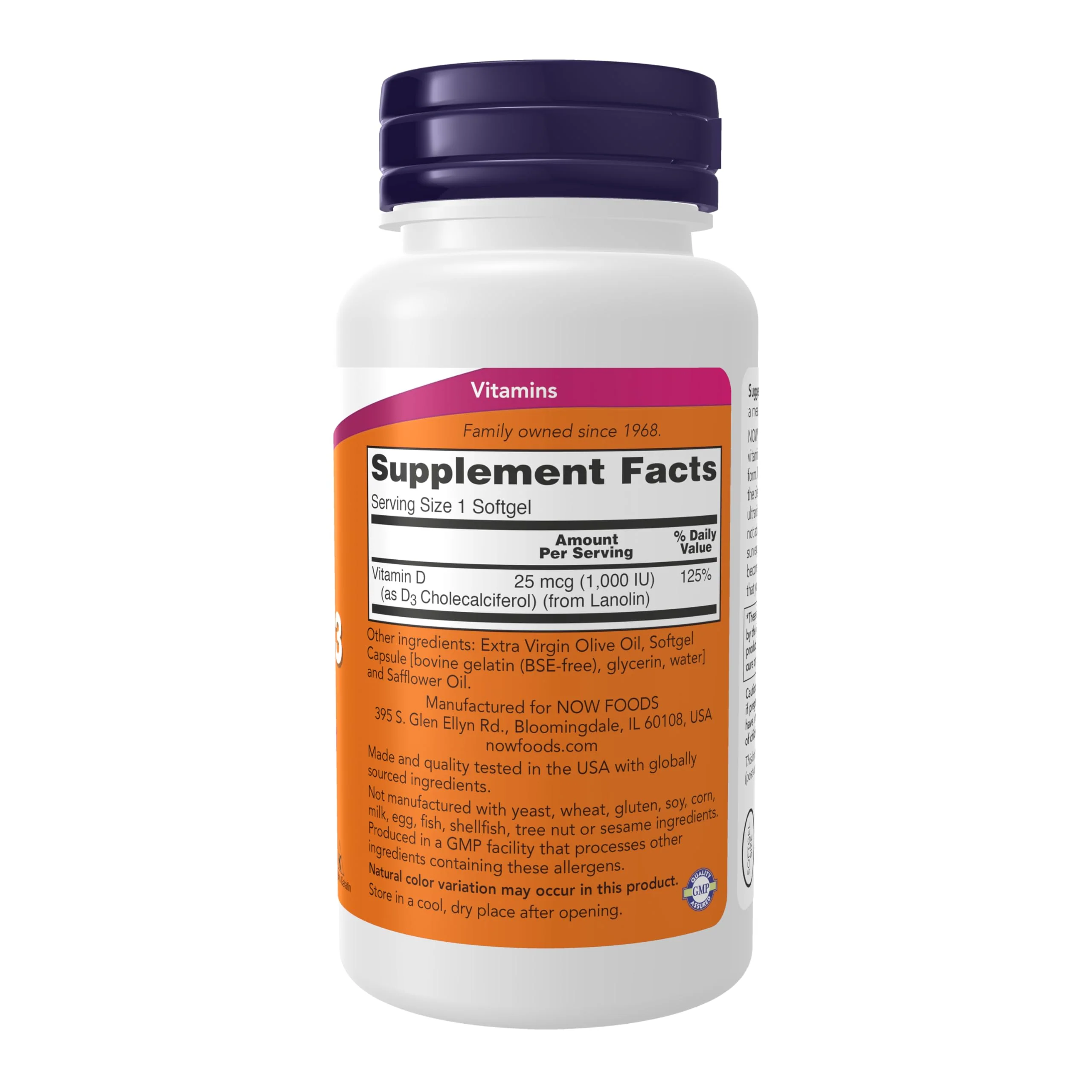 NOW Supplements, Vitamin D-3 1,000 IU, High Potency, Structural support*, 180 Softgels - Image 7