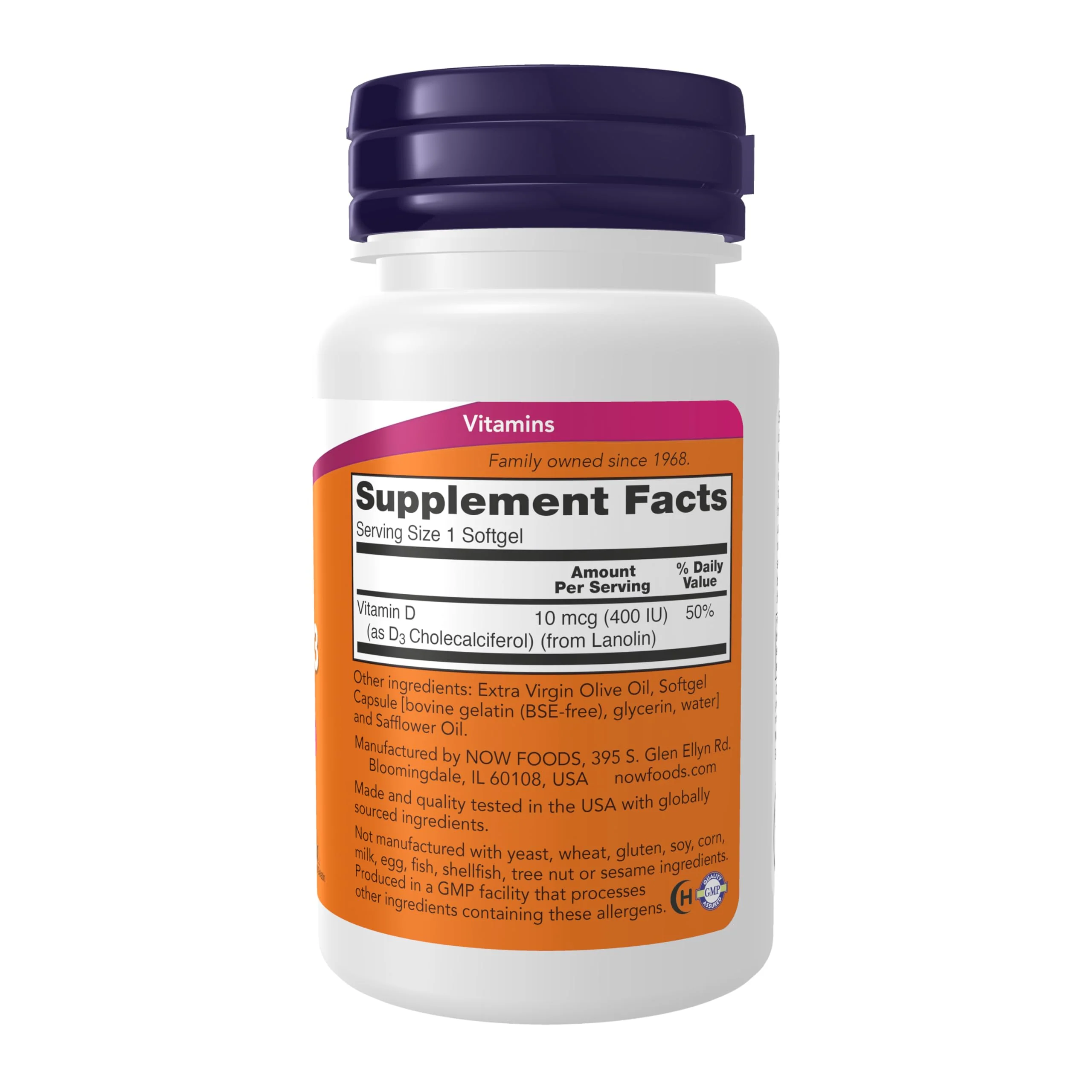 NOW Supplements, Vitamin D-3 400 IU, Strong Bones*, Structural support*, 180 Softgels - Image 7