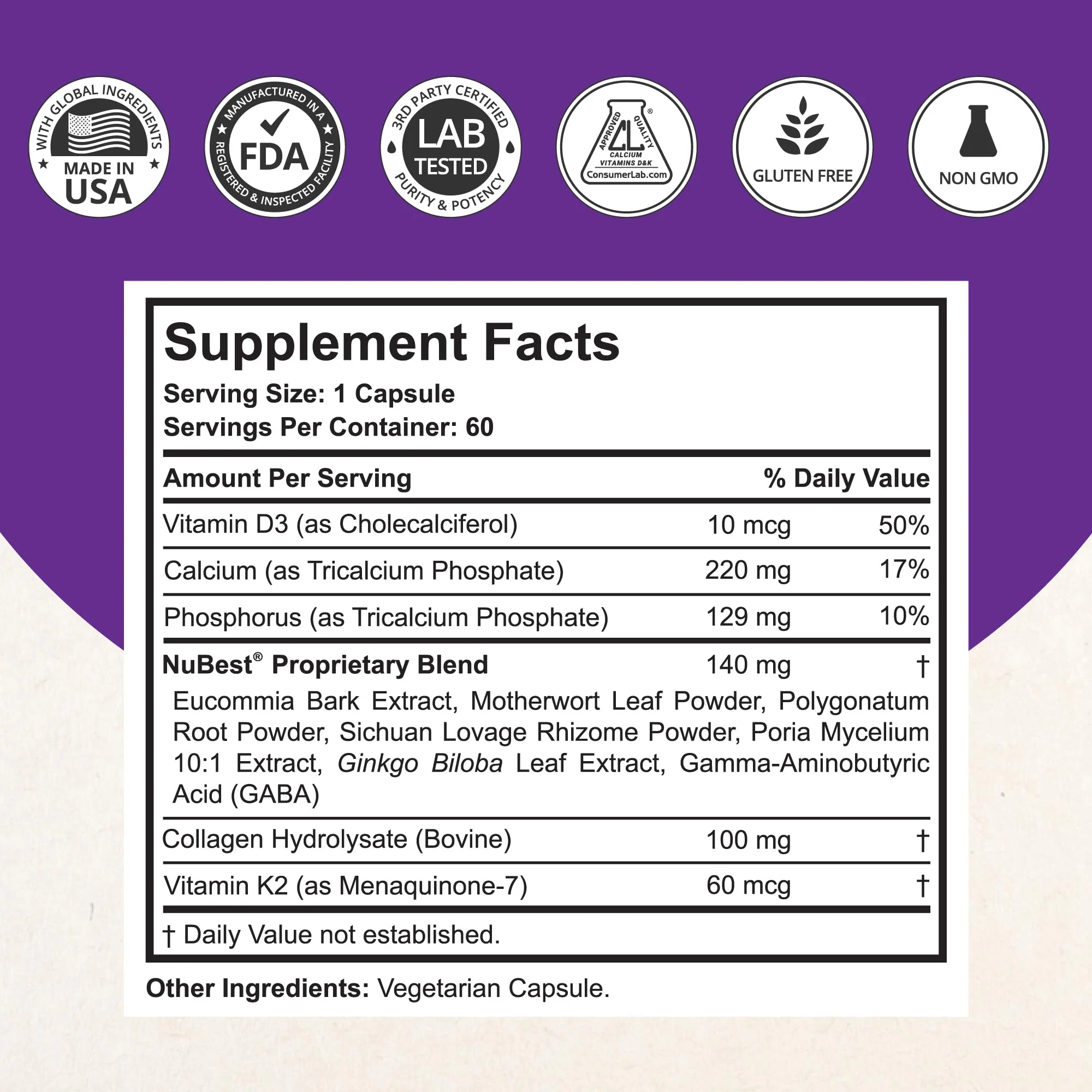 NuBest Tall 10+ Premium Bone Strength Formula, Enhanced Immunity and Overall Health for Age 10+ with Calcium, Vitamin D3, Vitamin K2, and Multivitamins | 60 Capsules | 1 Month Supply - Image 6