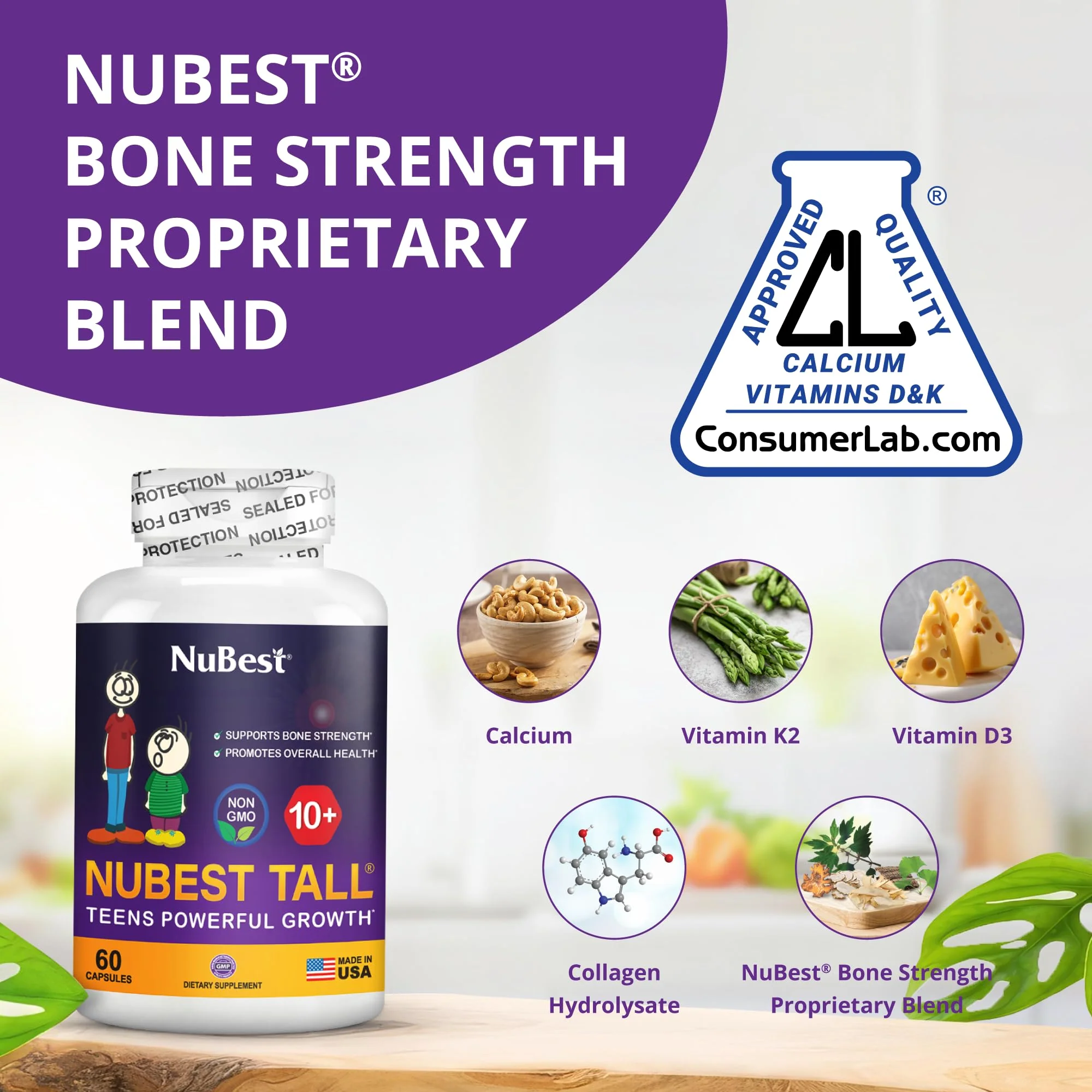 NuBest Tall 10+ Premium Bone Strength Formula, Enhanced Immunity and Overall Health for Age 10+ with Calcium, Vitamin D3, Vitamin K2, and Multivitamins | 60 Capsules | 1 Month Supply - Image 9