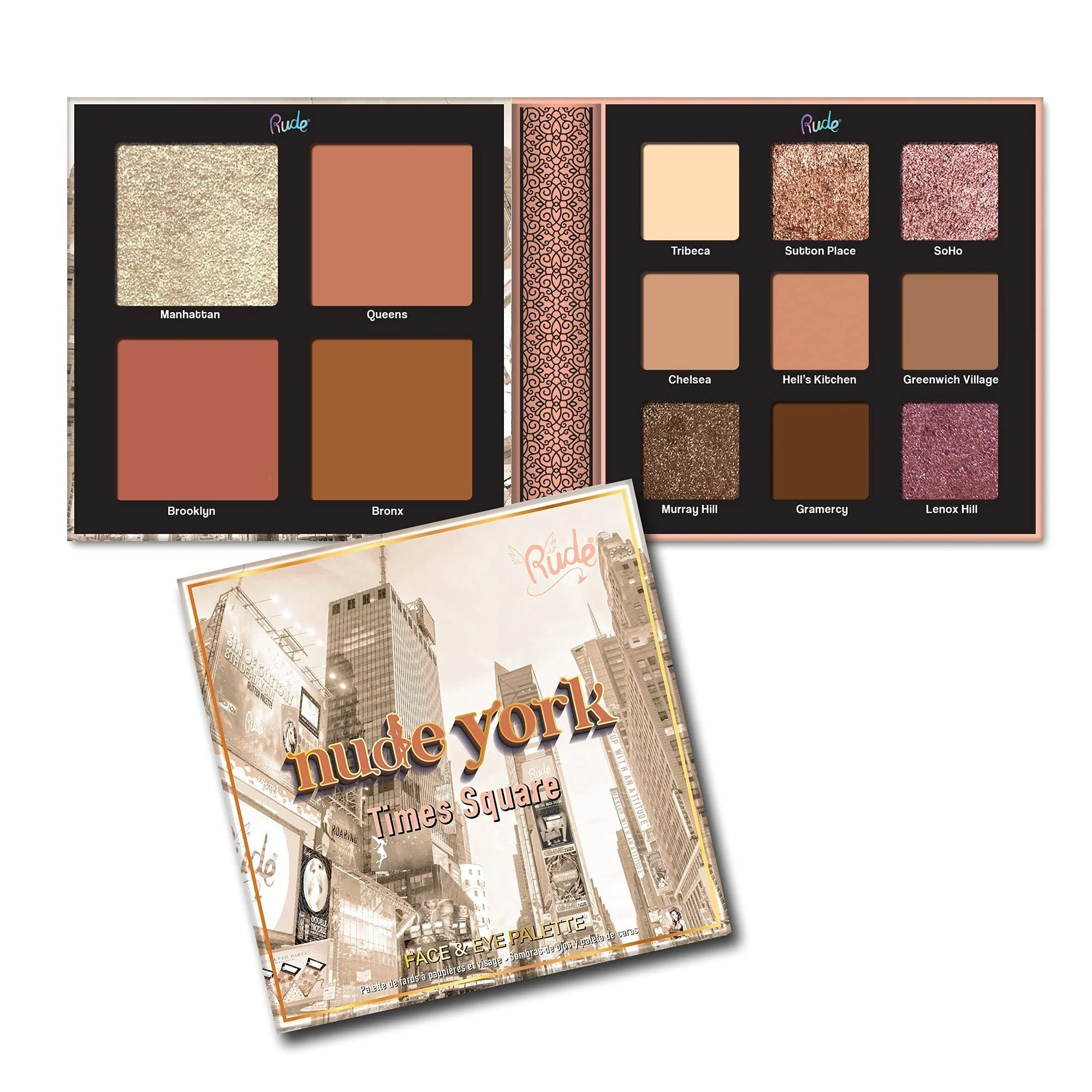 Nude Orleans Face & Eye Palette – 9 Eyeshadows, 4 Face Shades for Blush, Bronzer & Highlighter | All-in-One Natural Glam Palette | Vegan, Cruelty-Free, Paraben-Free Makeup