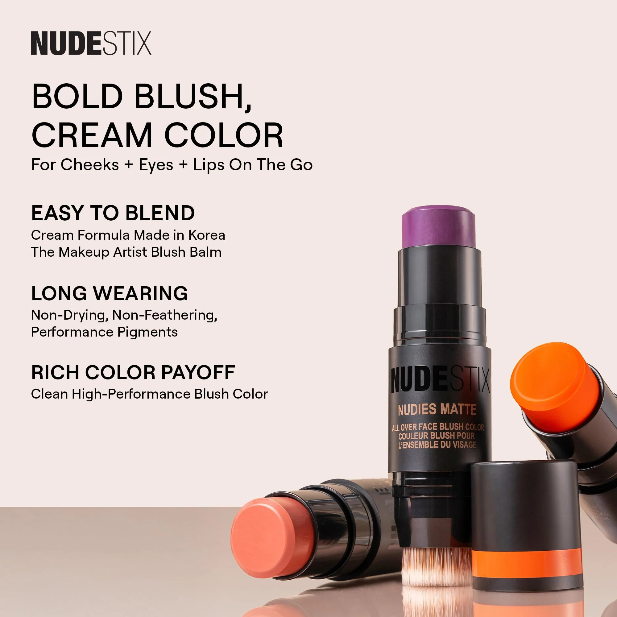 Nudestix Nudies Blush Stick – 3-in-1 Cream Blush for Cheeks, Eyes & Lips with Built-In Brush | Soft Matte Finish for a Natural Flush | Clean, Vegan & Travel-Friendly Makeup (Moodie Blu) - Image 8