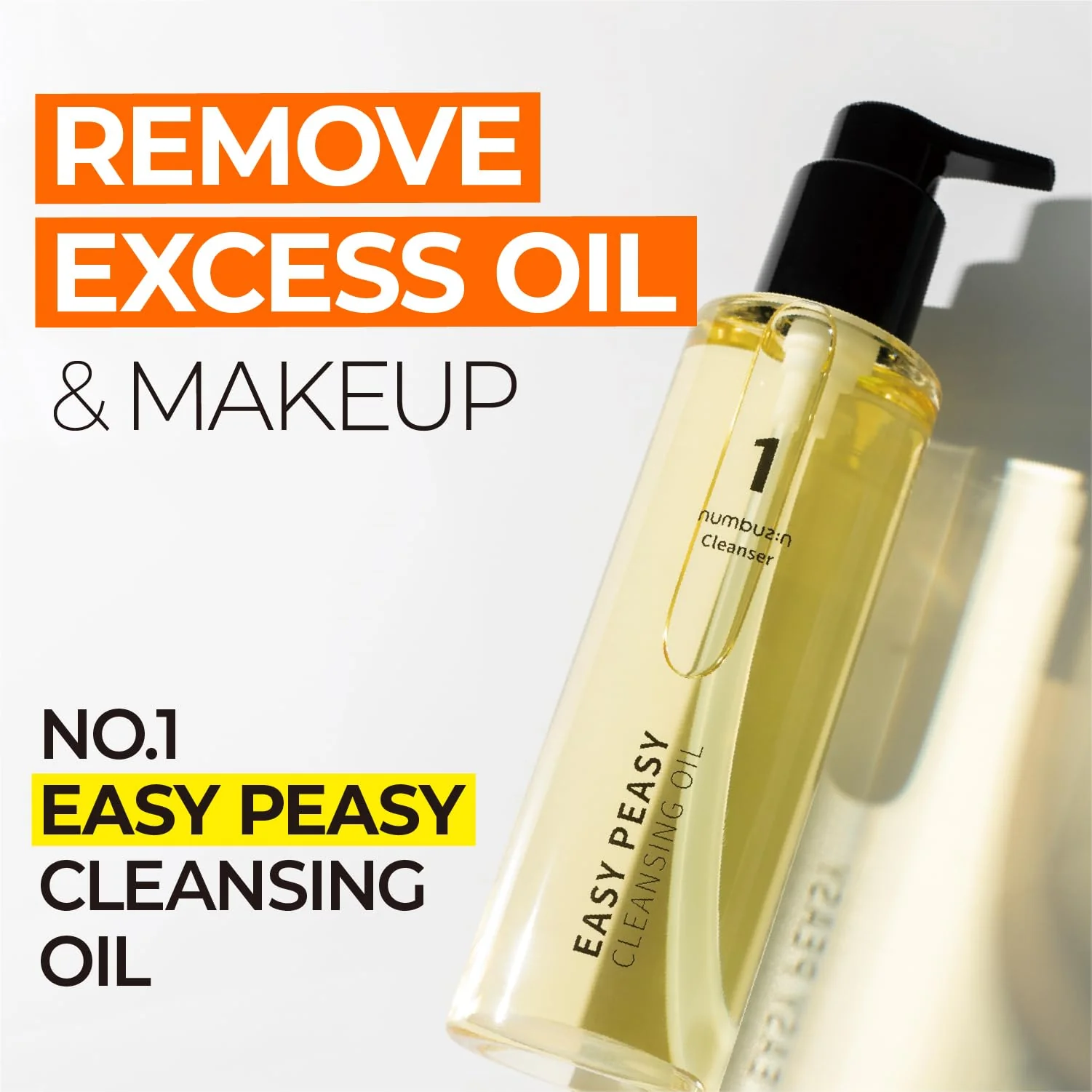 numbuzin No.1 Easy Peasy Cleansing Oil, Lightweight Makeup Remover & Facial Cleanser, Waterproof Makeup & Blackhead Care, Corn & Macadamia Seed Oil, Fragrance-Free, 6.76 fl oz - Image 8
