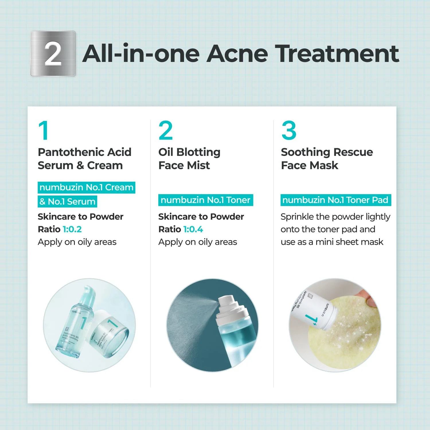 numbuzin No.1 Powder | Pantothenic B5 Active Drying Powder | Spot Treatment Acne, Pantothenic Acid, Niacinamide, Madecassoside | Excess Oil Control, Flattens Cystic Acne, Breakouts | 0.24 oz. - Image 5