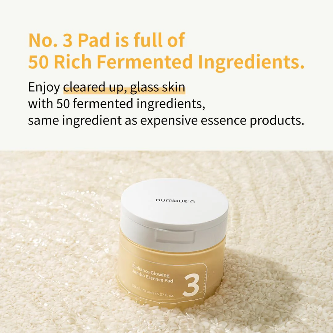 numbuzin No.3 Toner Pads | Radiance Glowing Jumbo Essence Pad | Clear Glass Skin, Texture Care | Biodegradable Vegan, Fermented Ingredients, Niacinamide | 70 Pads/5.07 fl. oz. - Image 7