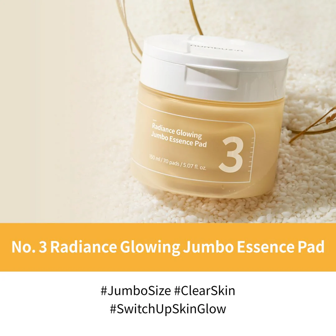 numbuzin No.3 Toner Pads | Radiance Glowing Jumbo Essence Pad | Clear Glass Skin, Texture Care | Biodegradable Vegan, Fermented Ingredients, Niacinamide | 70 Pads/5.07 fl. oz. - Image 9