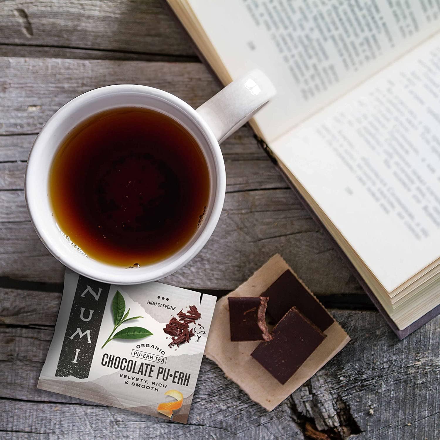 Numi Organic Chocolate Pu-erh Tea, 16 Dark Tea Bags, Aged Yunnan Pu-erh Tea with Cocoa - Image 3
