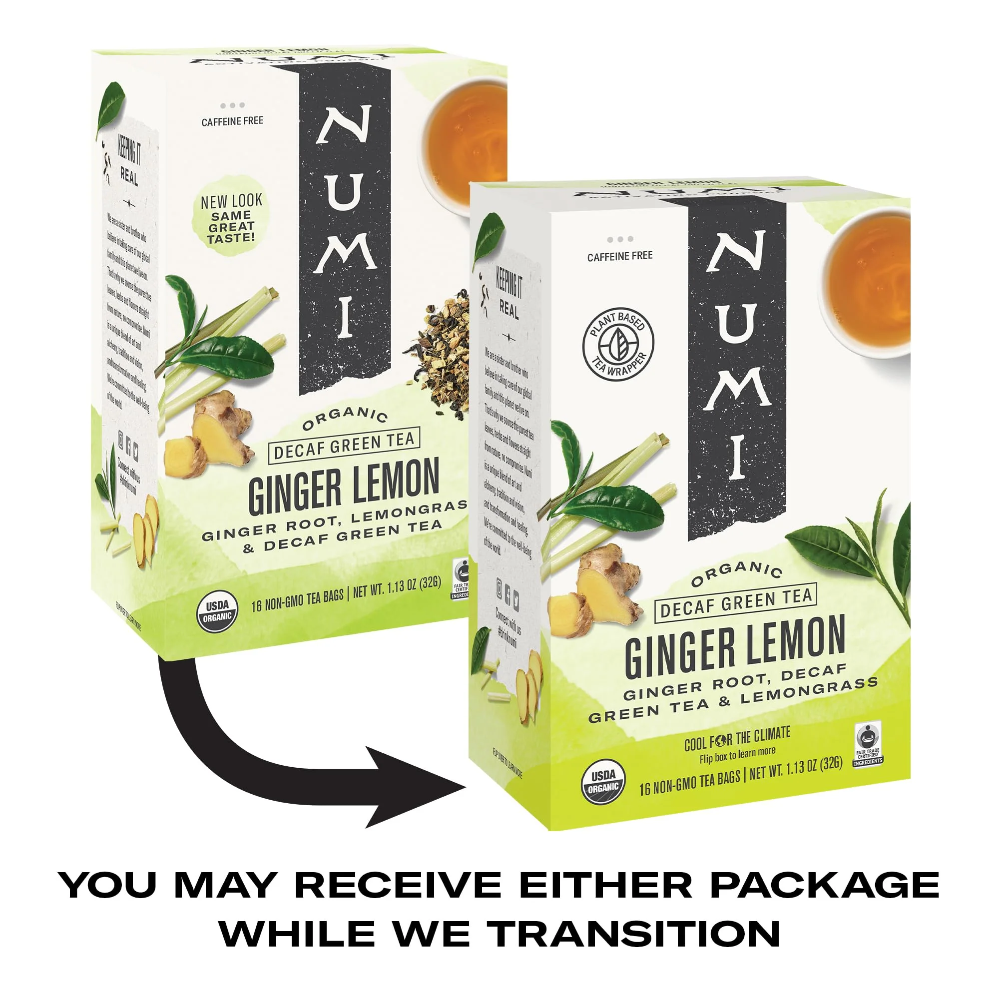 Numi Organic Ginger Lemon Decaf Tea, 16 Green Tea Bags with Ginger Root and Lemongrass - Image 2