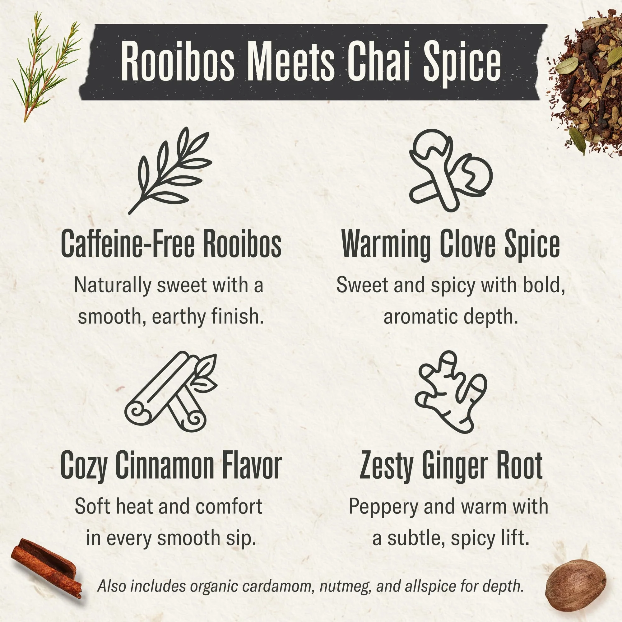 Numi Organic Rooibos Chai Tea, 18 Herbal Bags, Microplastic Free, Rich Flavor with Cinnamon, Allspice & Ginger, Caffeine Free - Image 6