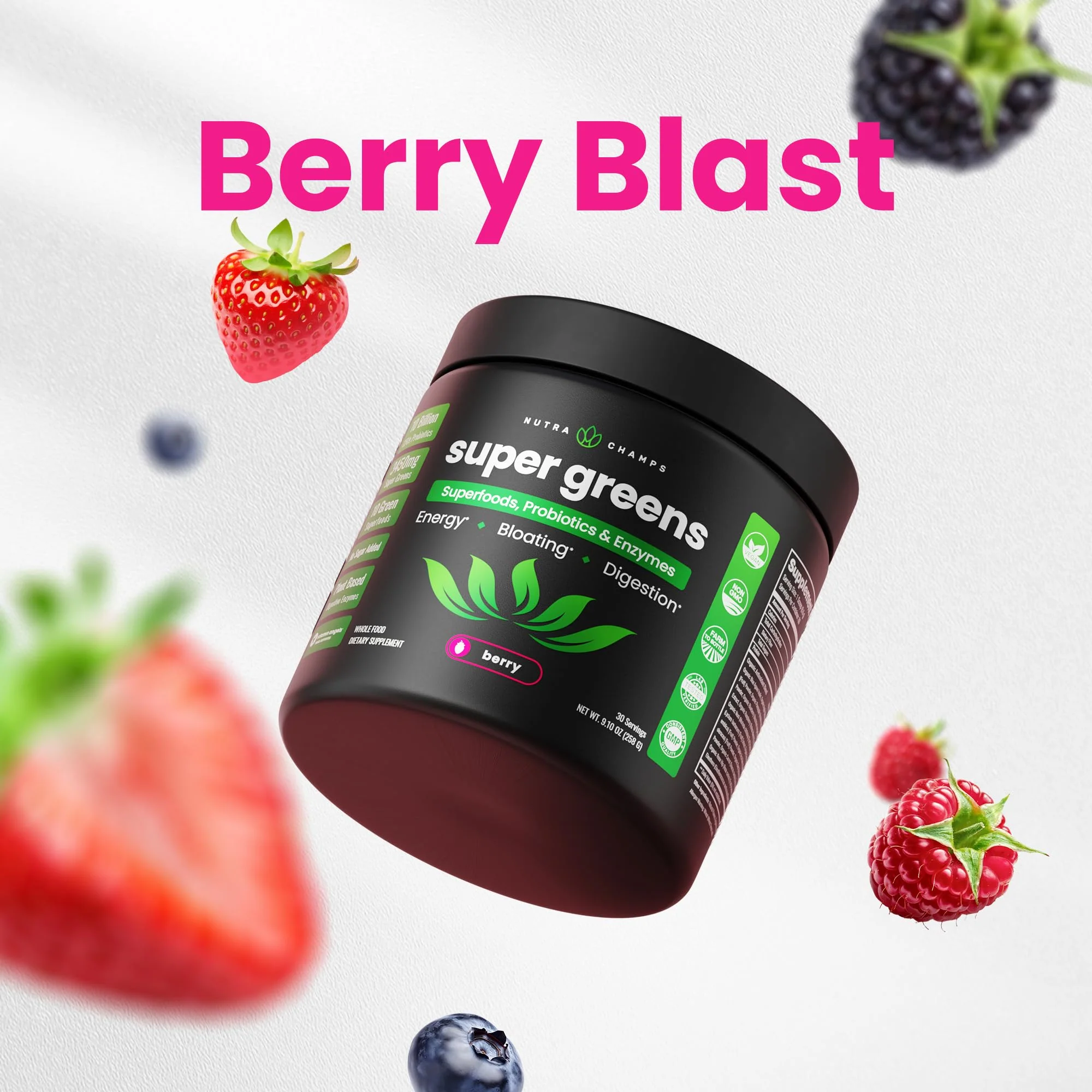 NutraChamps Super Greens Powder Premium Superfood | 20+ Organic Green Veggie Whole Foods | Wheat Grass, Spirulina, Chlorella & More | Antioxidant, Digestive Enzyme & Probiotic Blends - Image 6