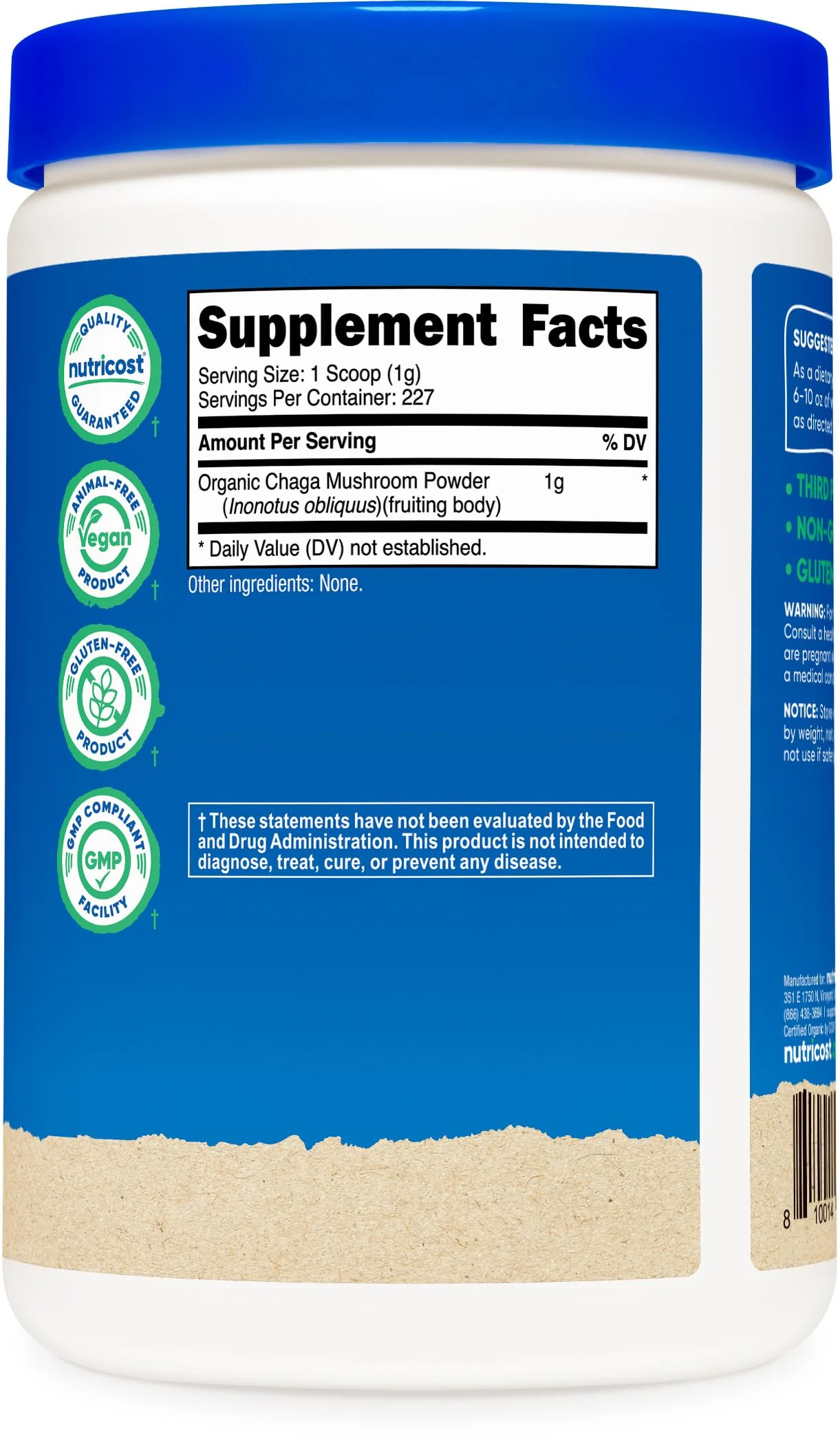 Nutricost 100% Organic Chaga Mushroom Powder 8oz (227 Servings) - Certified USDA Organic, Gluten Free & Non-GMO - Image 2