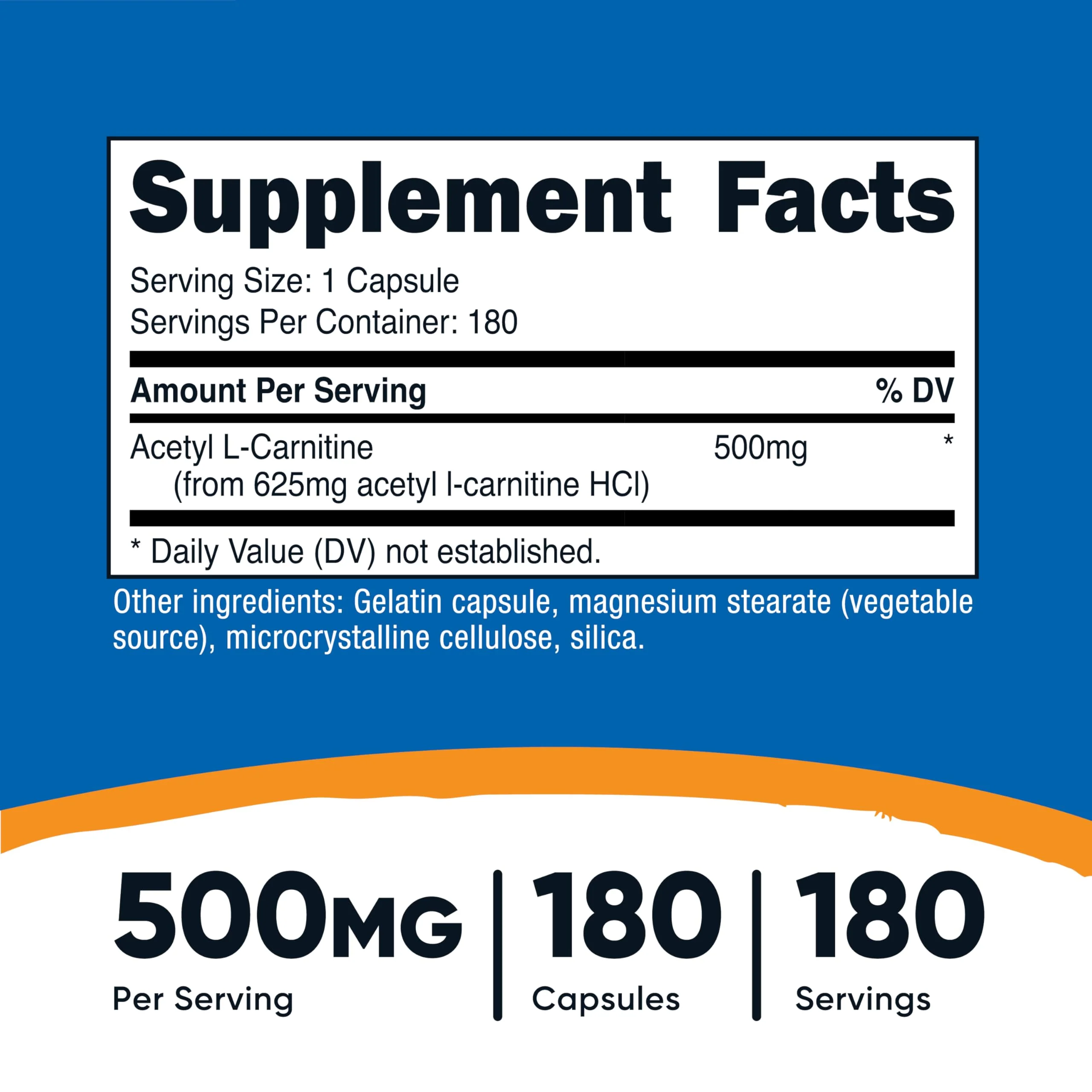 Nutricost Acetyl L-Carnitine (ALCAR) 500mg, 180 Capsules, 180 Servings - Non-GMO and Gluten Free, 1 Capsule per Serving - Image 5