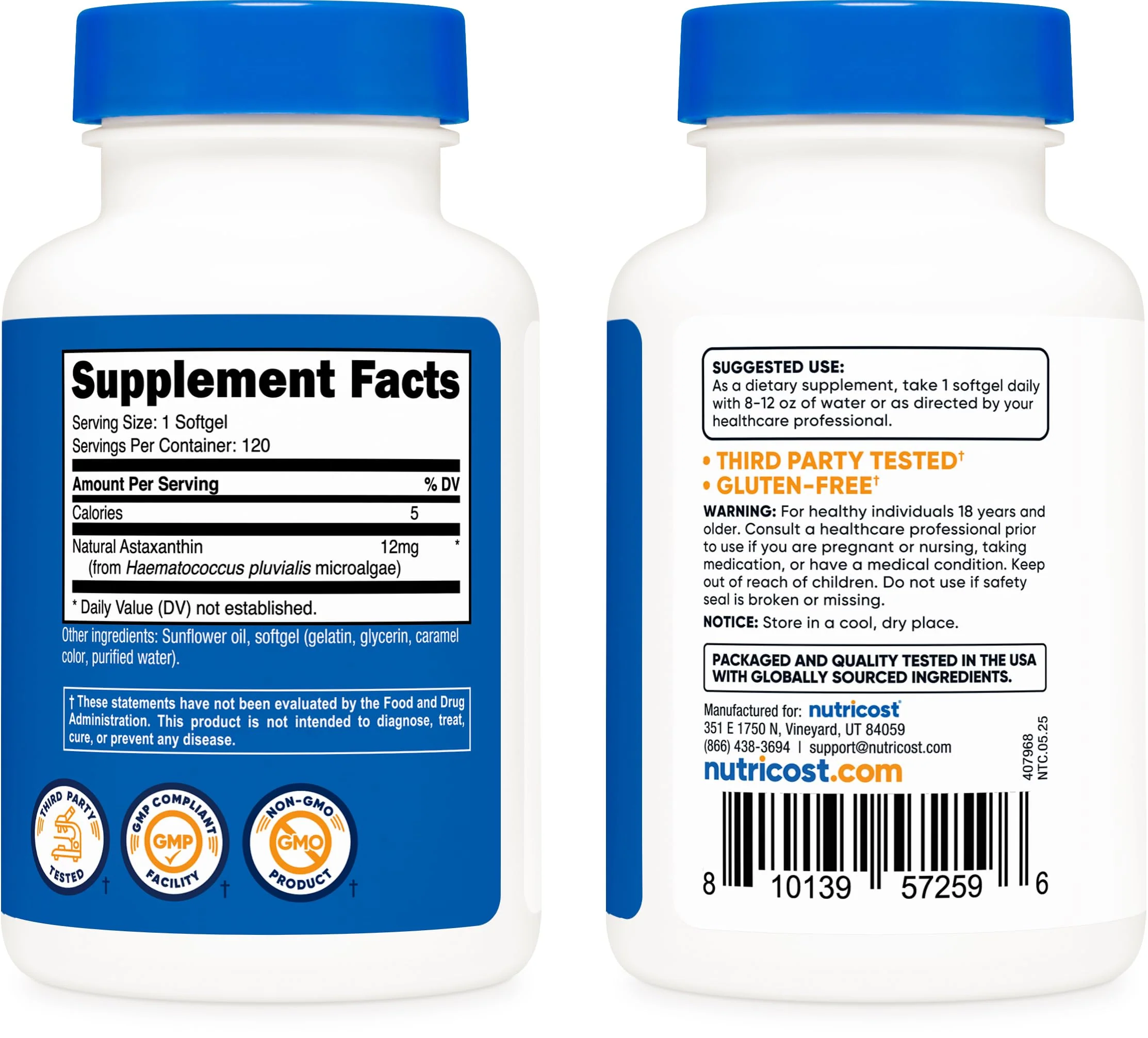 Nutricost Astaxanthin 12mg, Non-GMO and Gluten Free, 120 Softgels (4 Month Supply) - Image 6