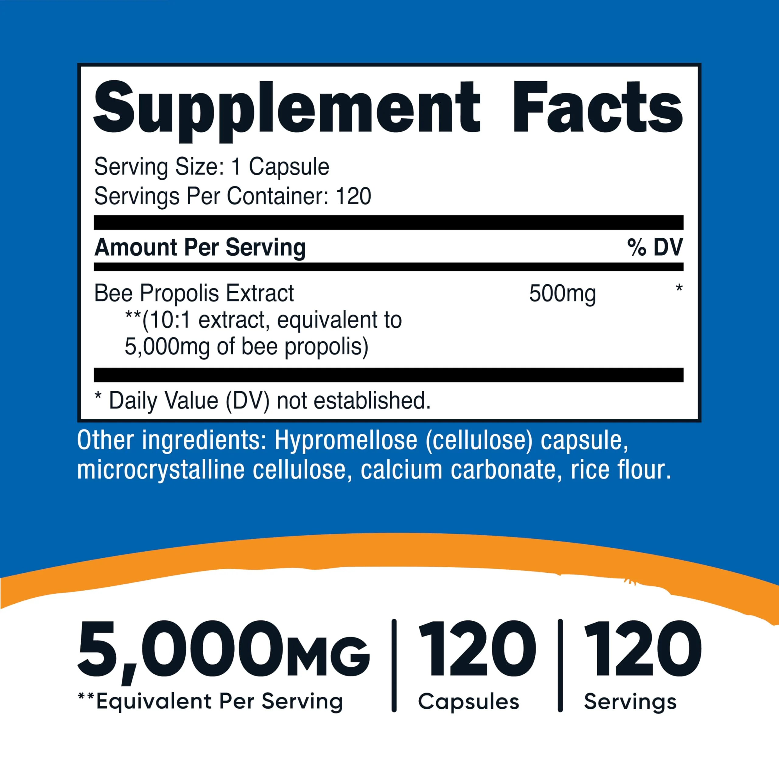 Nutricost Bee Propolis 5,000mg Equivalent from 500mg of 10:1 Extract Per Serving, 120 Capsules for 120 Servings Per Bottle - Gluten Free and GMO Free, Vegetarian Dietary Supplement - Image 5
