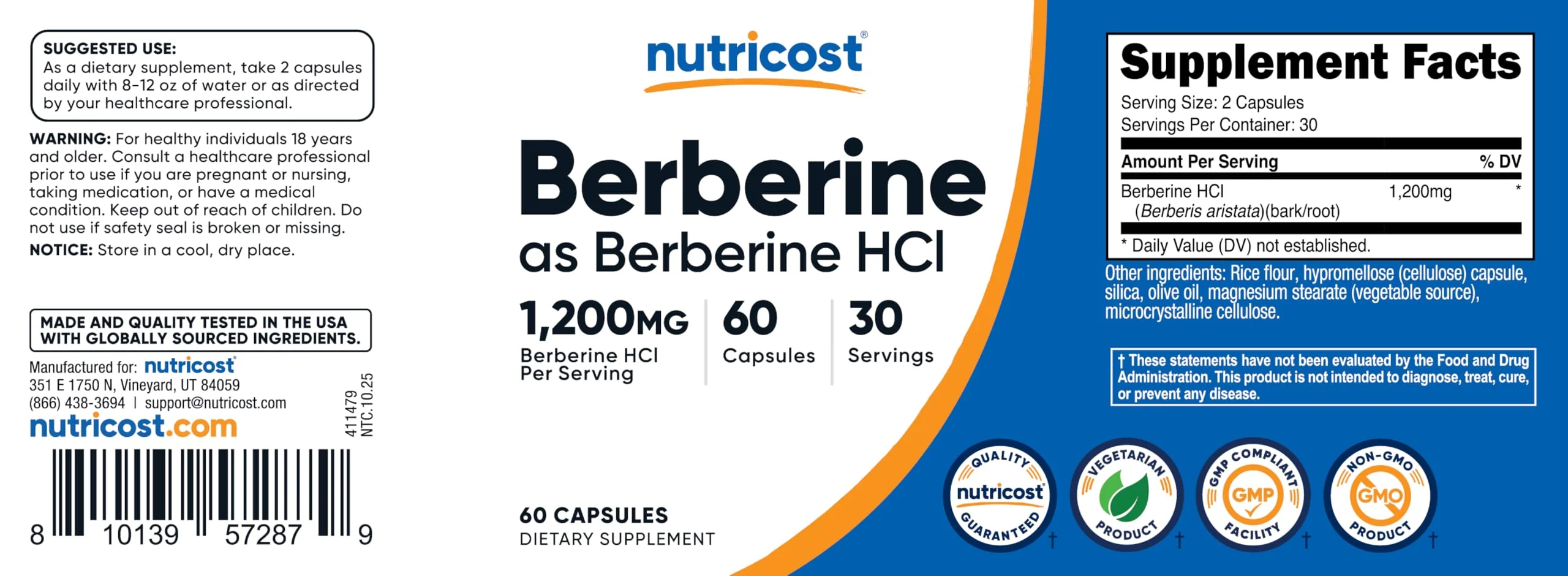 Nutricost Berberine HCl 1200mg , 60 Vegetarian Capsules - Gluten Free & Non-GMO - Image 3