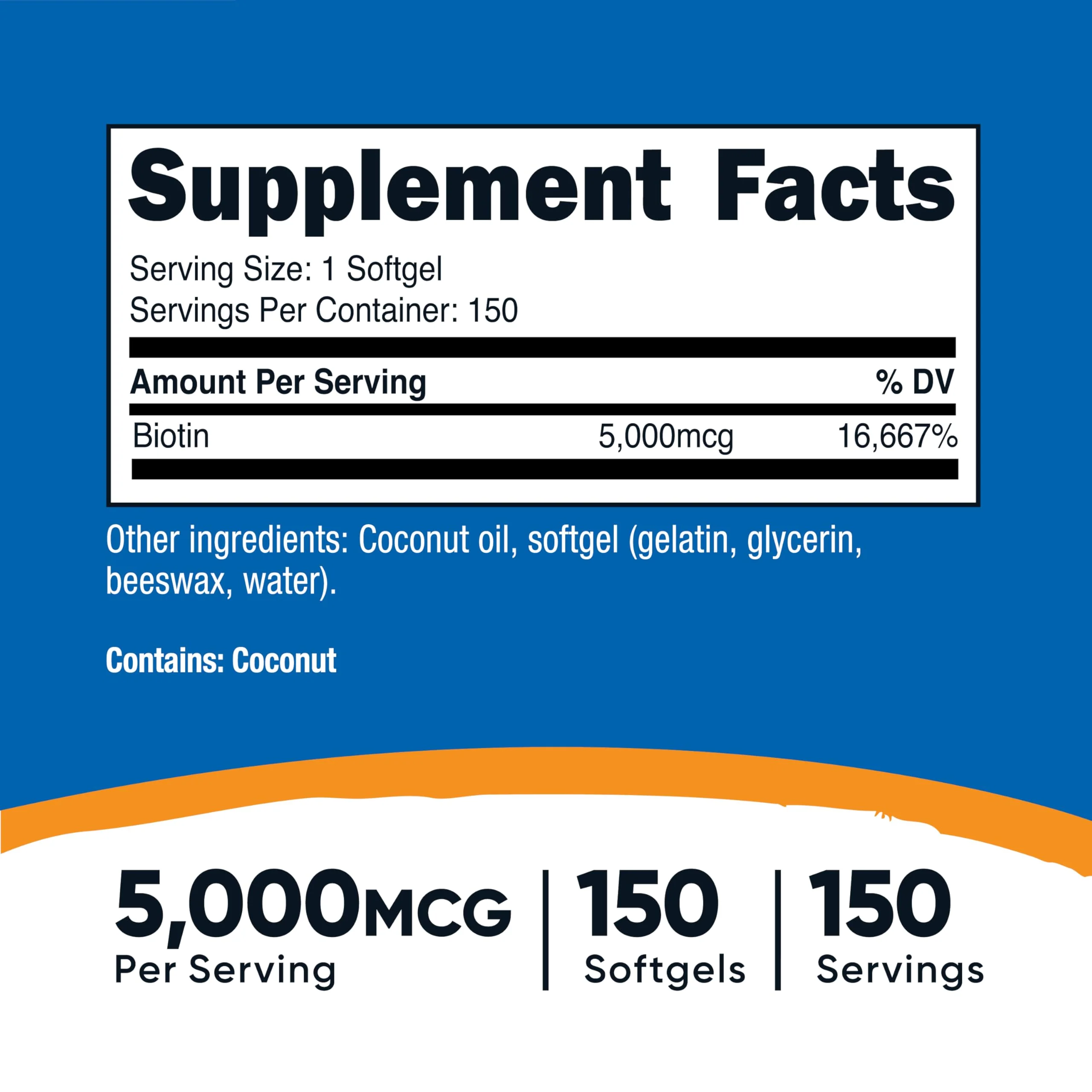 Nutricost Biotin (5,000mcg) 150 Softgels - Vitamin B7 - Gluten Free, Non-GMO - Image 5