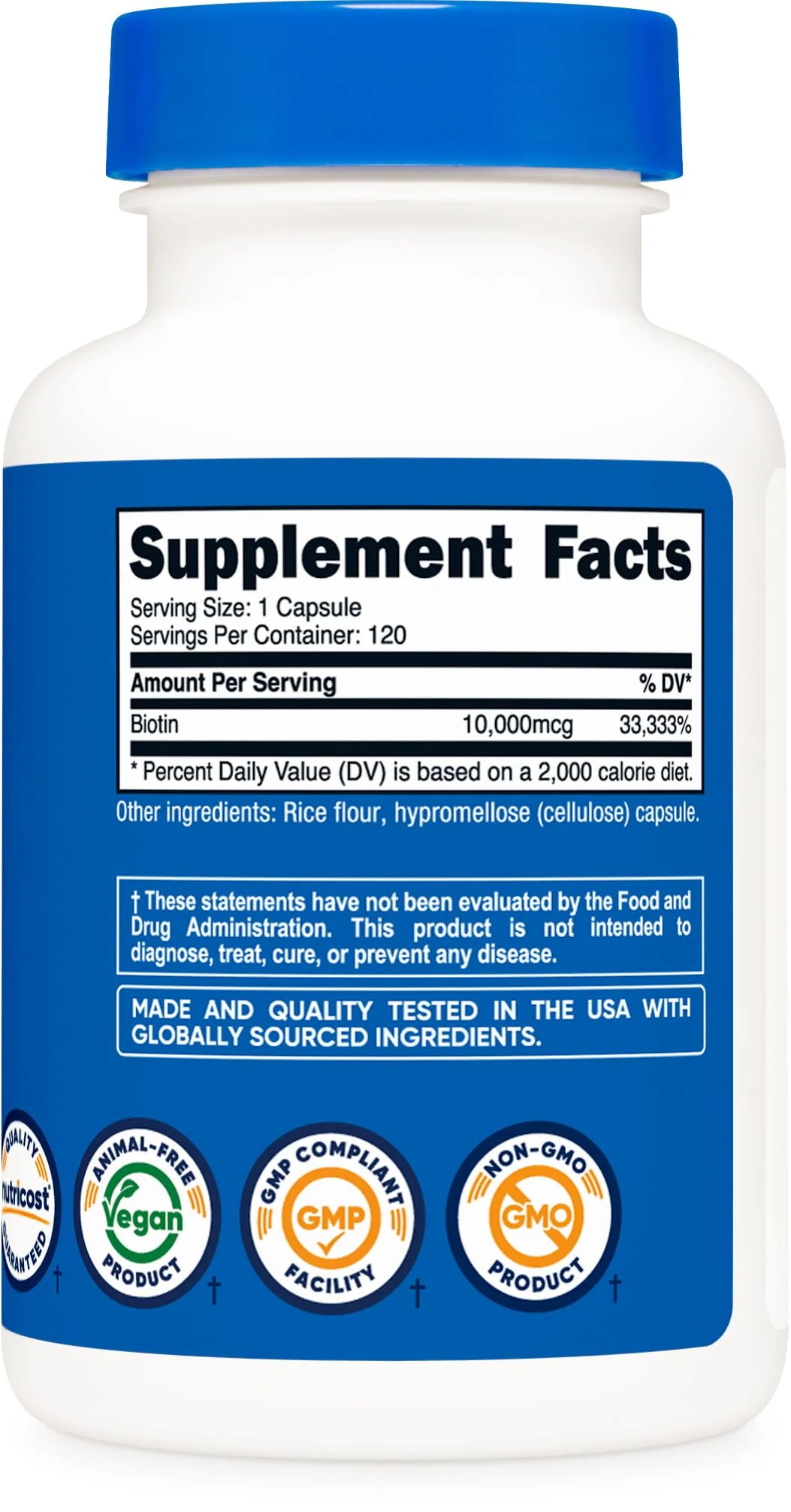 Nutricost Biotin (Vitamin B7) 10,000mcg (10mg), 120 Capsules - Vegan, Gluten Free, Non-GMO - Image 2