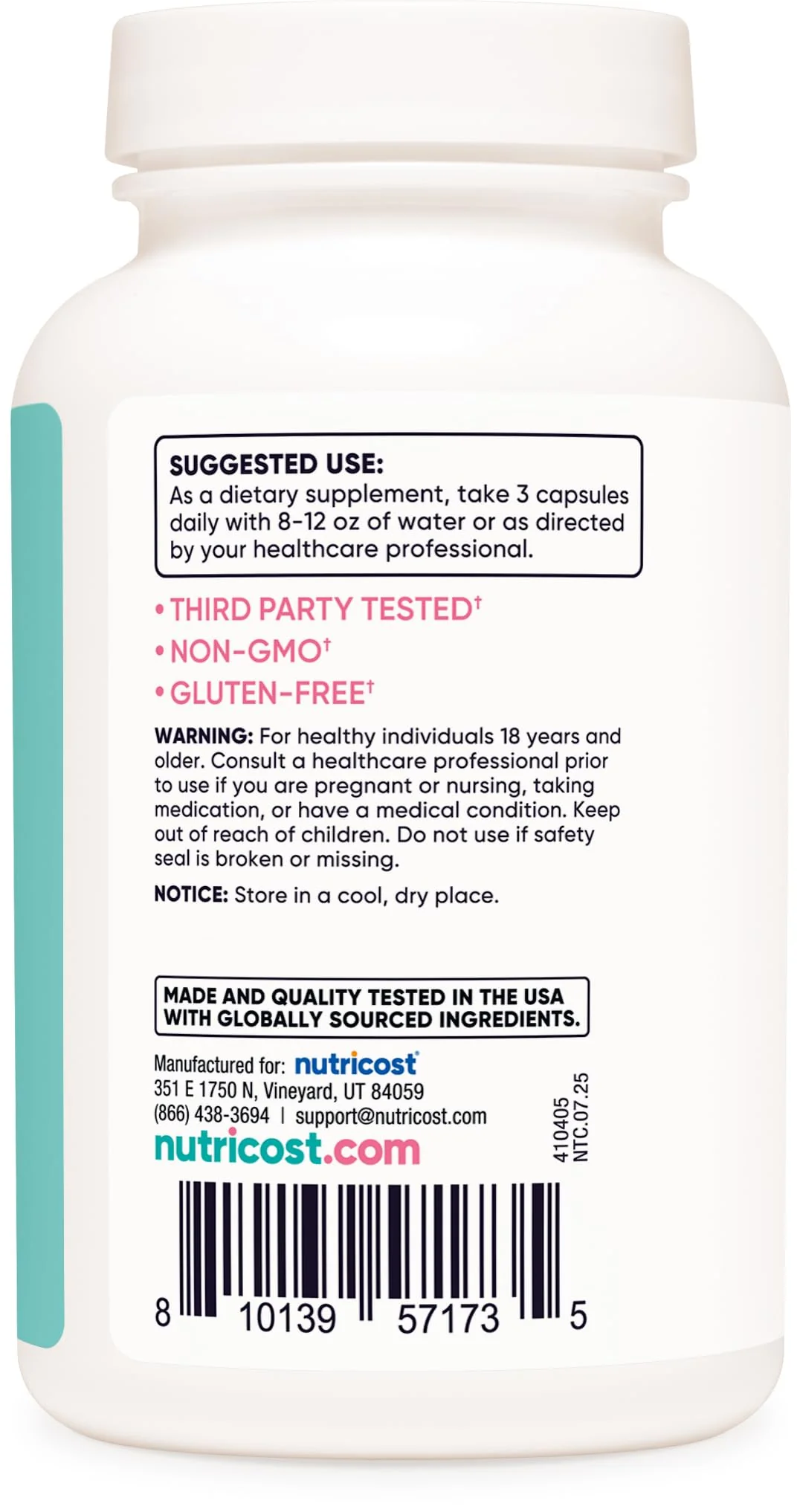 Nutricost Calcium (600mg) + Vitamin D3 (12.5mcg) for Women, 180 Capsules - Vegan, Non-GMO, Gluten Free - 60 Servings - Image 3