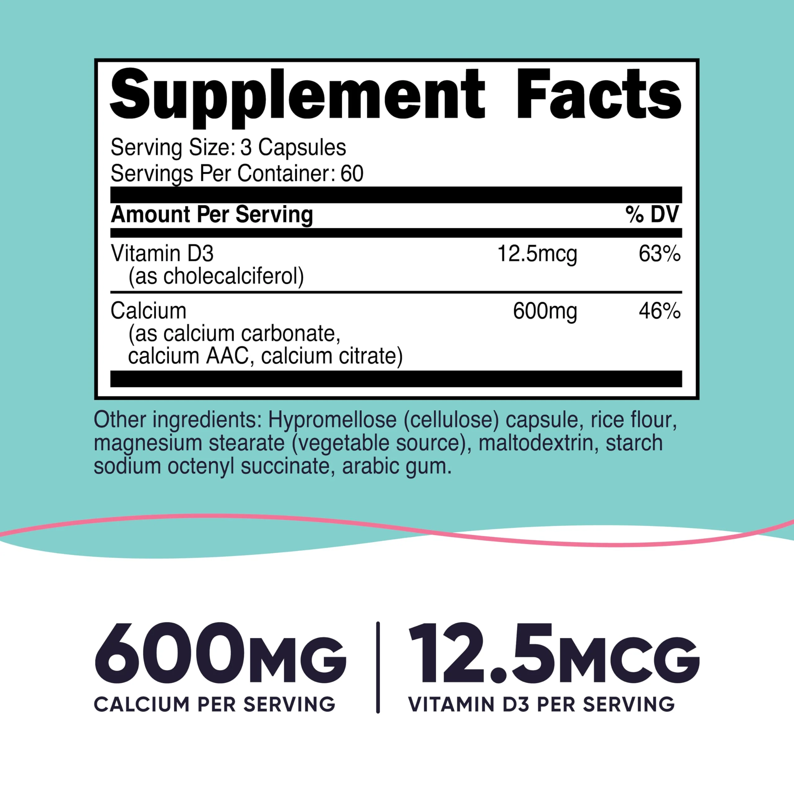 Nutricost Calcium (600mg) + Vitamin D3 (12.5mcg) for Women, 180 Capsules - Vegan, Non-GMO, Gluten Free - 60 Servings - Image 5