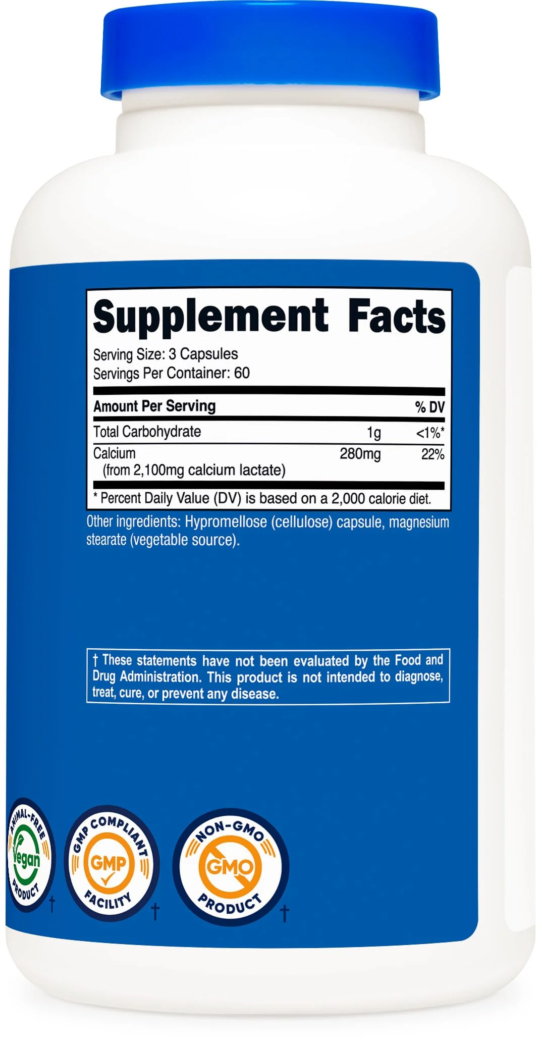 Nutricost Calcium Lactate 2,100mg; 180 Capsules - Vegan, Non-GMO and Gluten Free, 60 Servings - Image 2