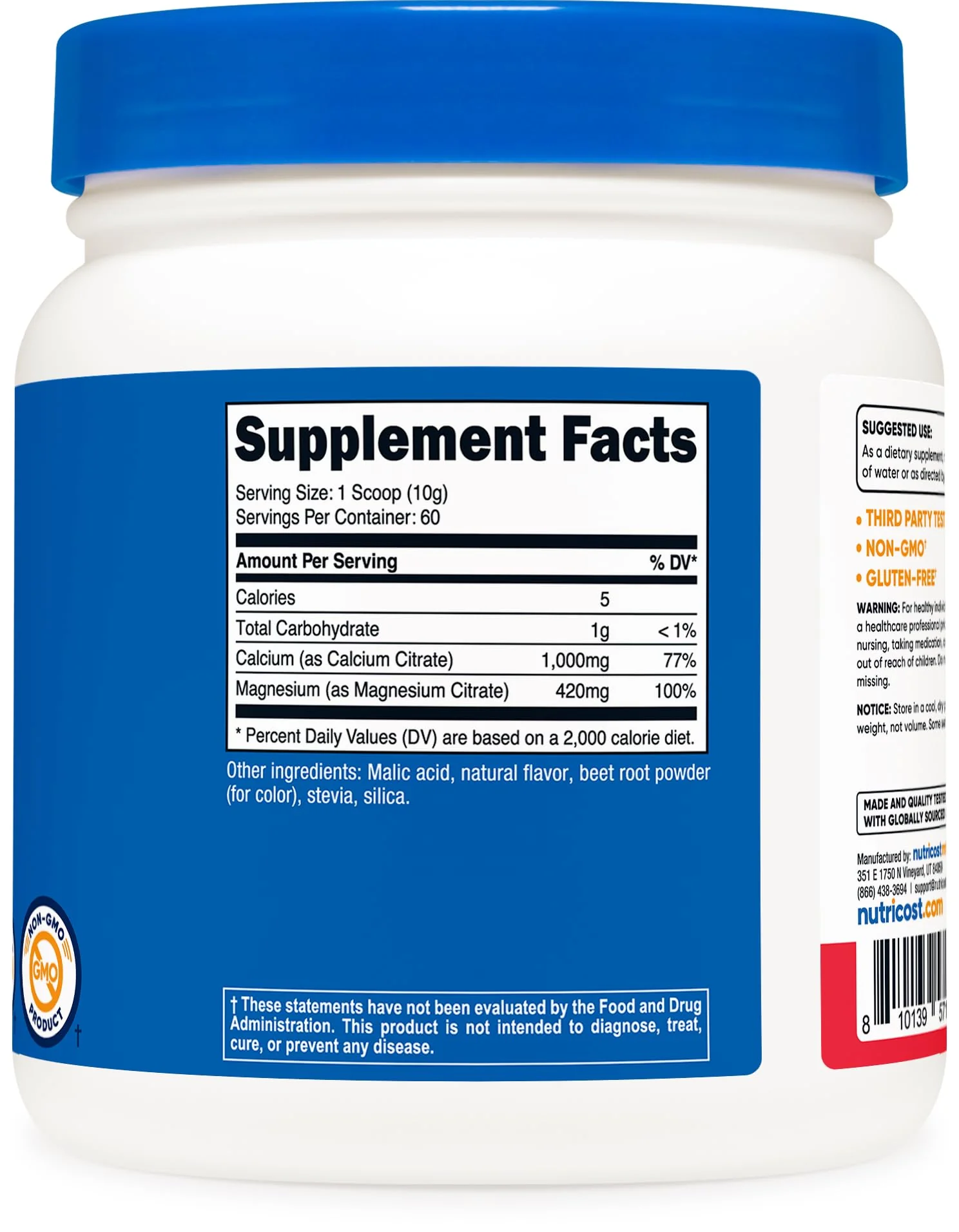 Nutricost Calcium Magnesium Powder (Fruit Punch, 60 Servings) - Bone Support, Non-GMO, Gluten Free (from Calcium Citrate and Magnesium Citrate) - Image 2