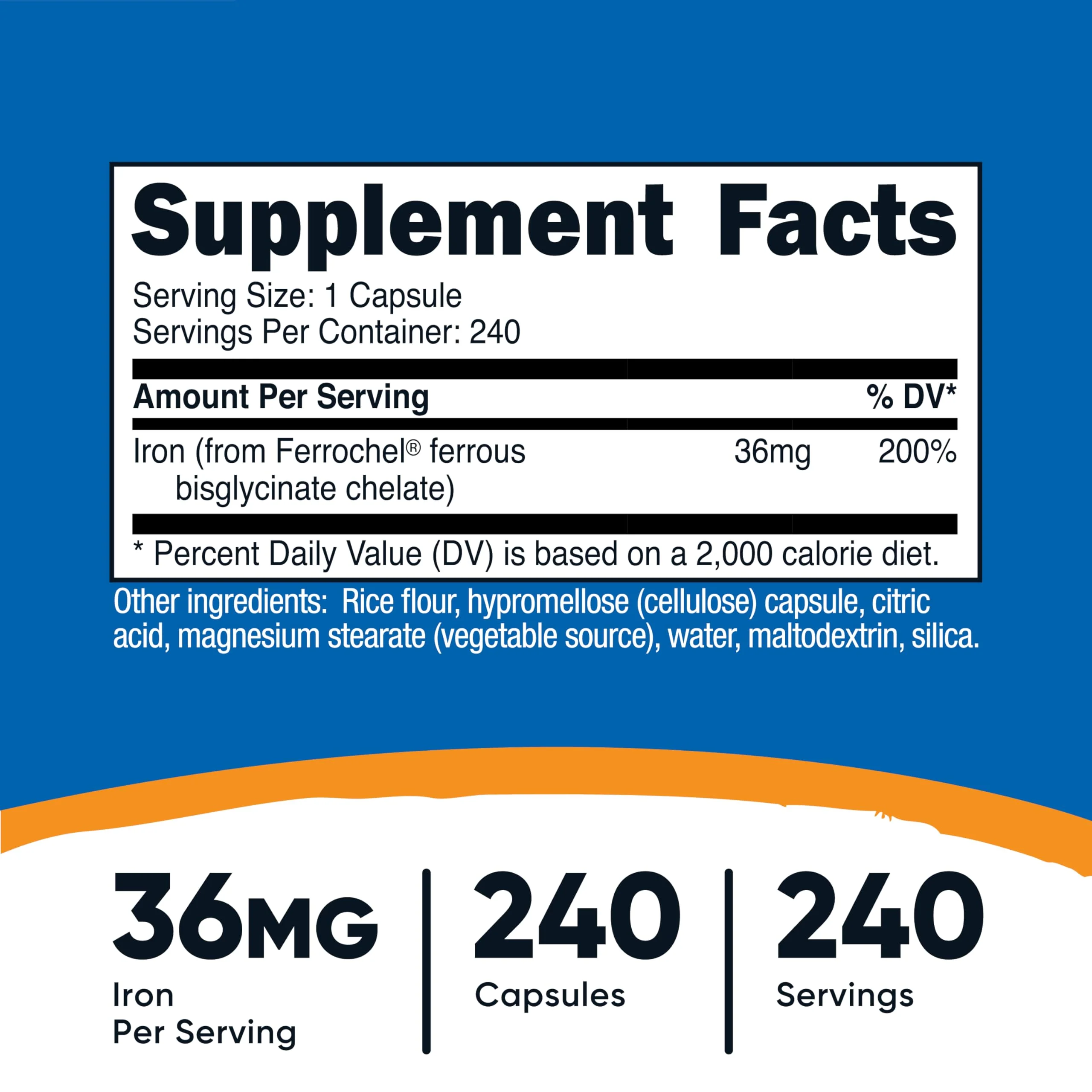 Nutricost Chelated Iron, As Ferrochel, 36mg, 240 Capsules - Image 6