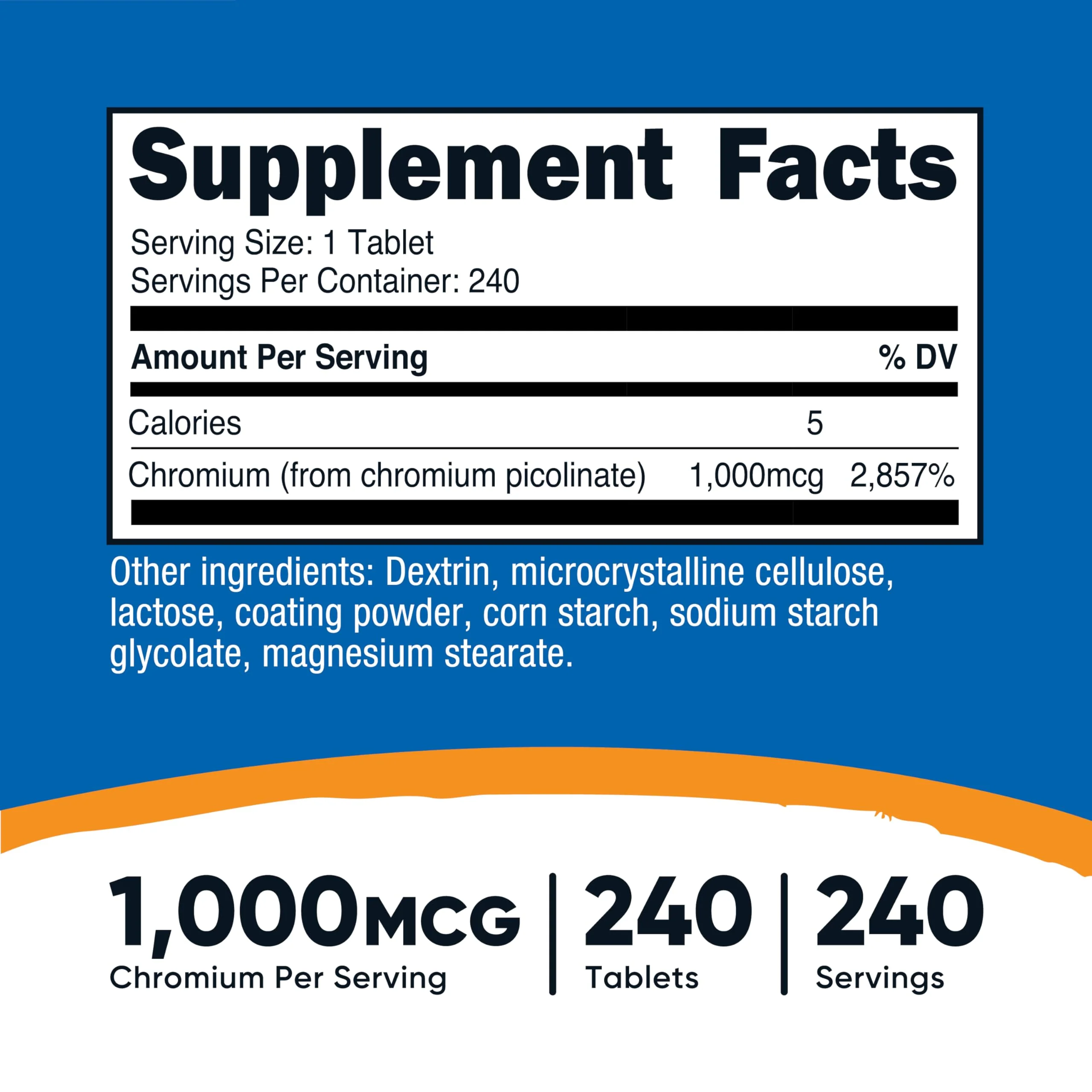 Nutricost Chromium 1000mcg, 240 Tablets - Gluten Free, Non-GMO - Image 5
