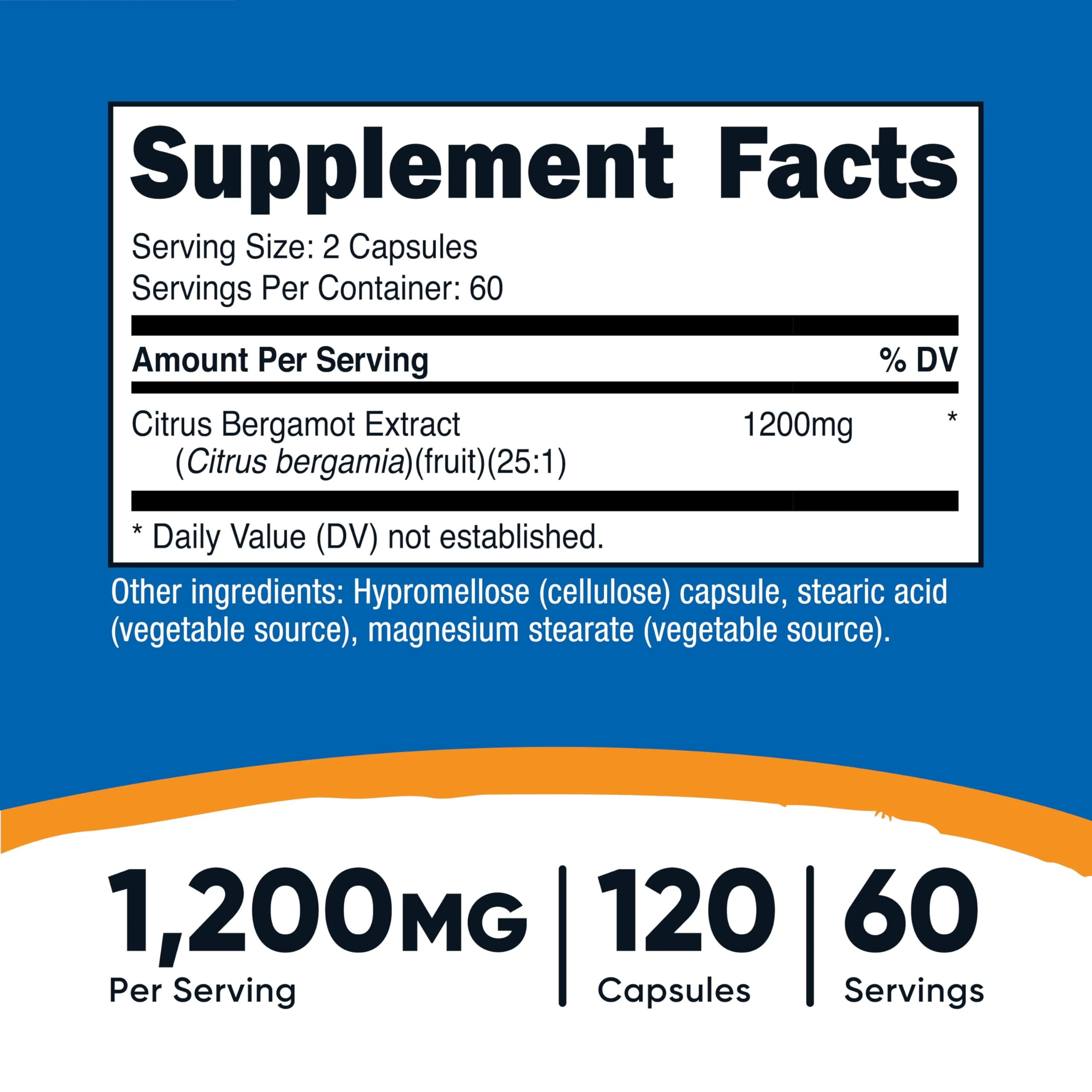 Nutricost Citrus Bergamot Capsules 1,200mg, 120 Capsules - 25:1 Bergamot Extract - 60 Servings, Gluten Free, Vegan & Non-GMO - Image 8