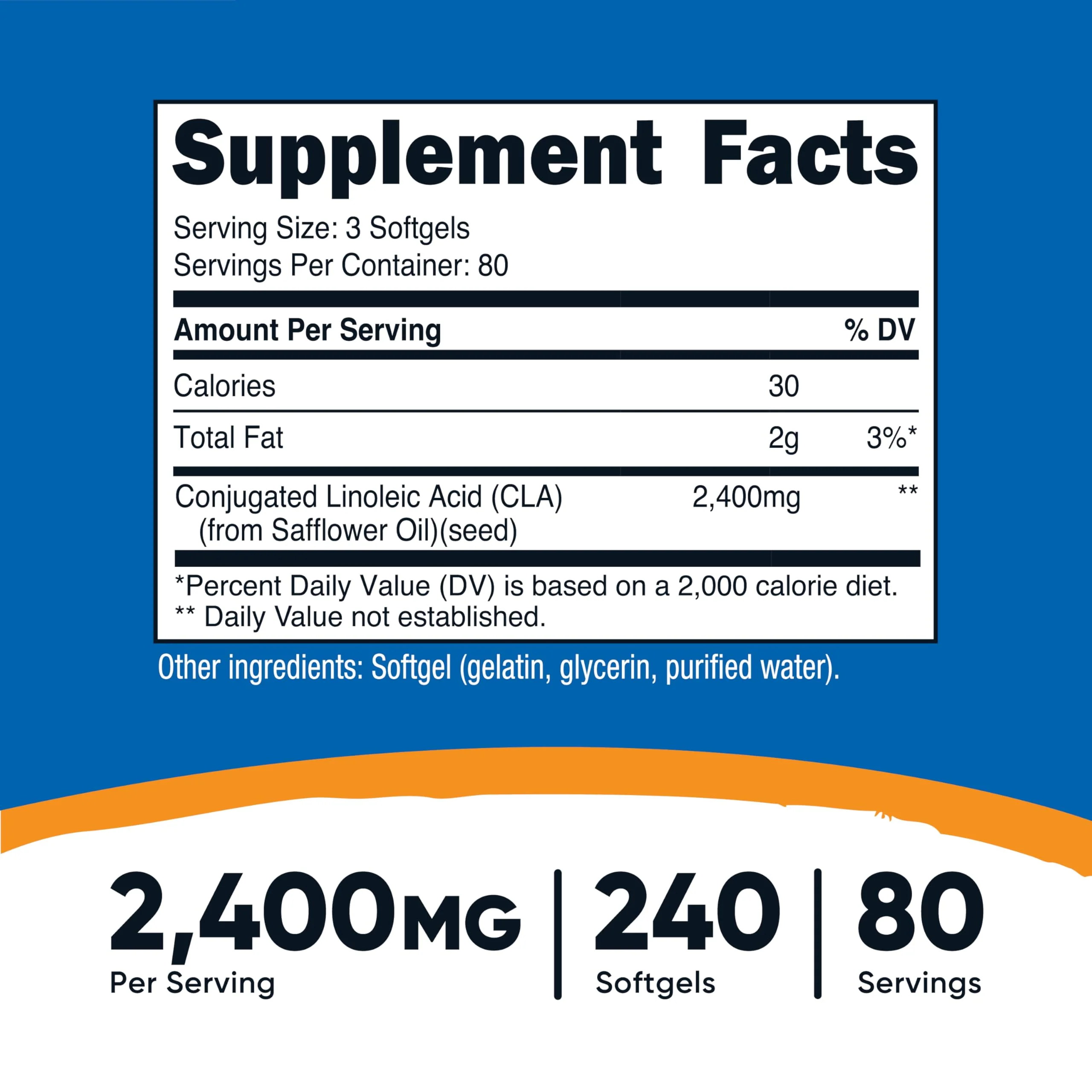 Nutricost CLA (Conjugated Linoleic Acid) 2,400mg, 240 Softgels - Gluten Free, Non-GMO, 800mg Per Softgel (2 Bottles) - Image 5