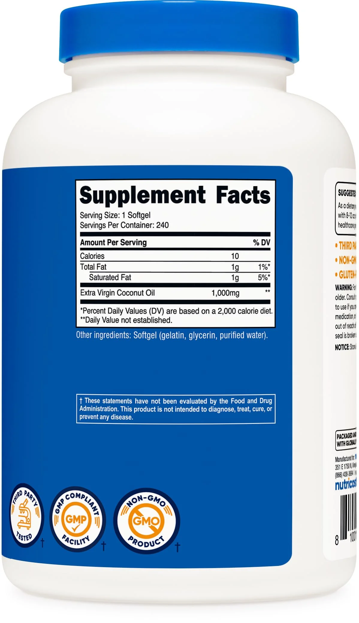 Nutricost Coconut Oil Softgels (1000mg) 240 Softgels - Extra Virgin Coconut Oil - Gluten Free and Non-GMO - Image 2