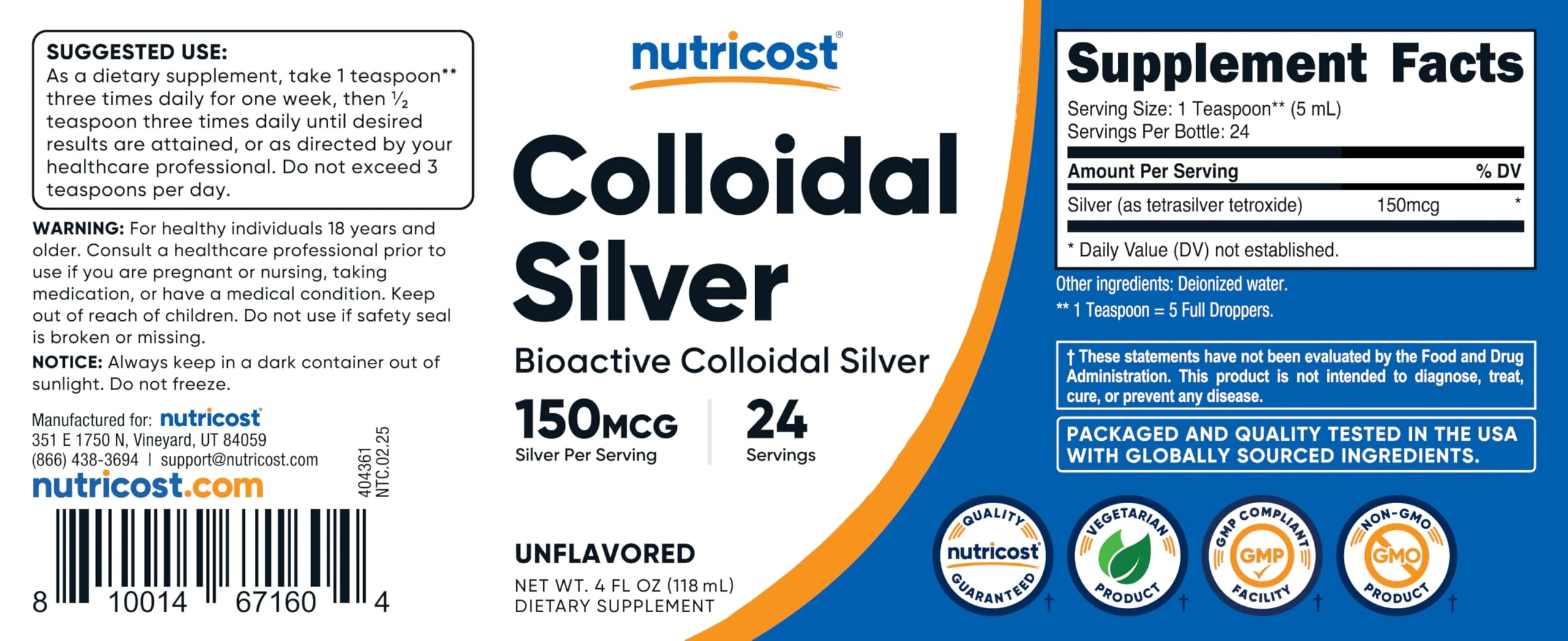 Nutricost Colloidal Silver 4oz - Cobalt Blue Glass Bottles, Bio-Active Colloidal Silver - Image 2