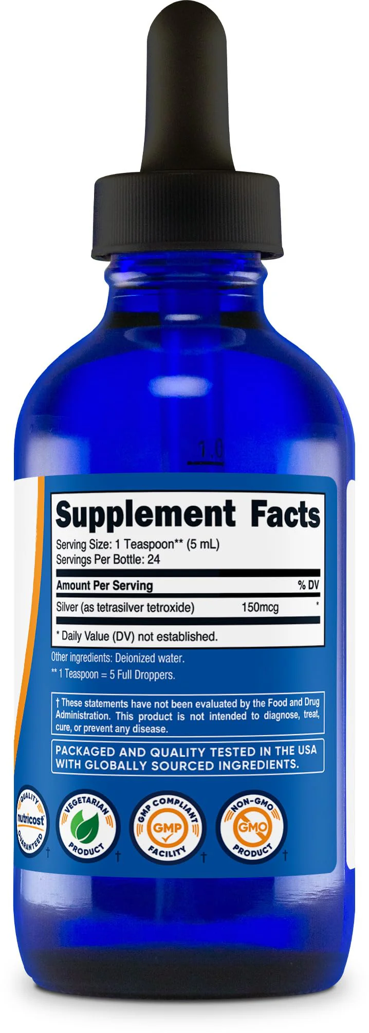 Nutricost Colloidal Silver 4oz - Cobalt Blue Glass Bottles, Bio-Active Colloidal Silver - Image 3
